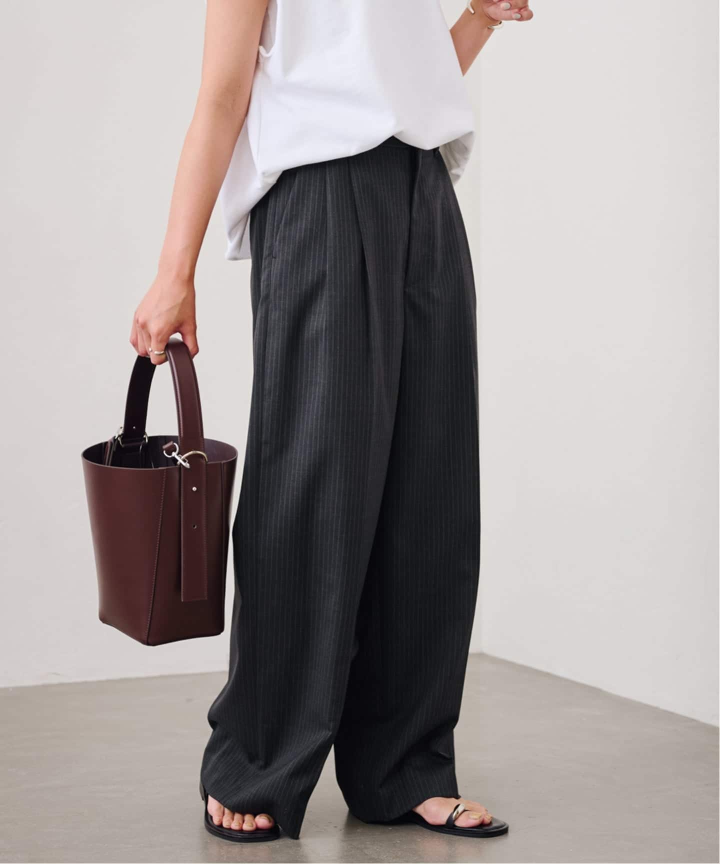 m's braque◇ボトム/40/ポリエステル/BLK/2412507E/タックワイドパンツ