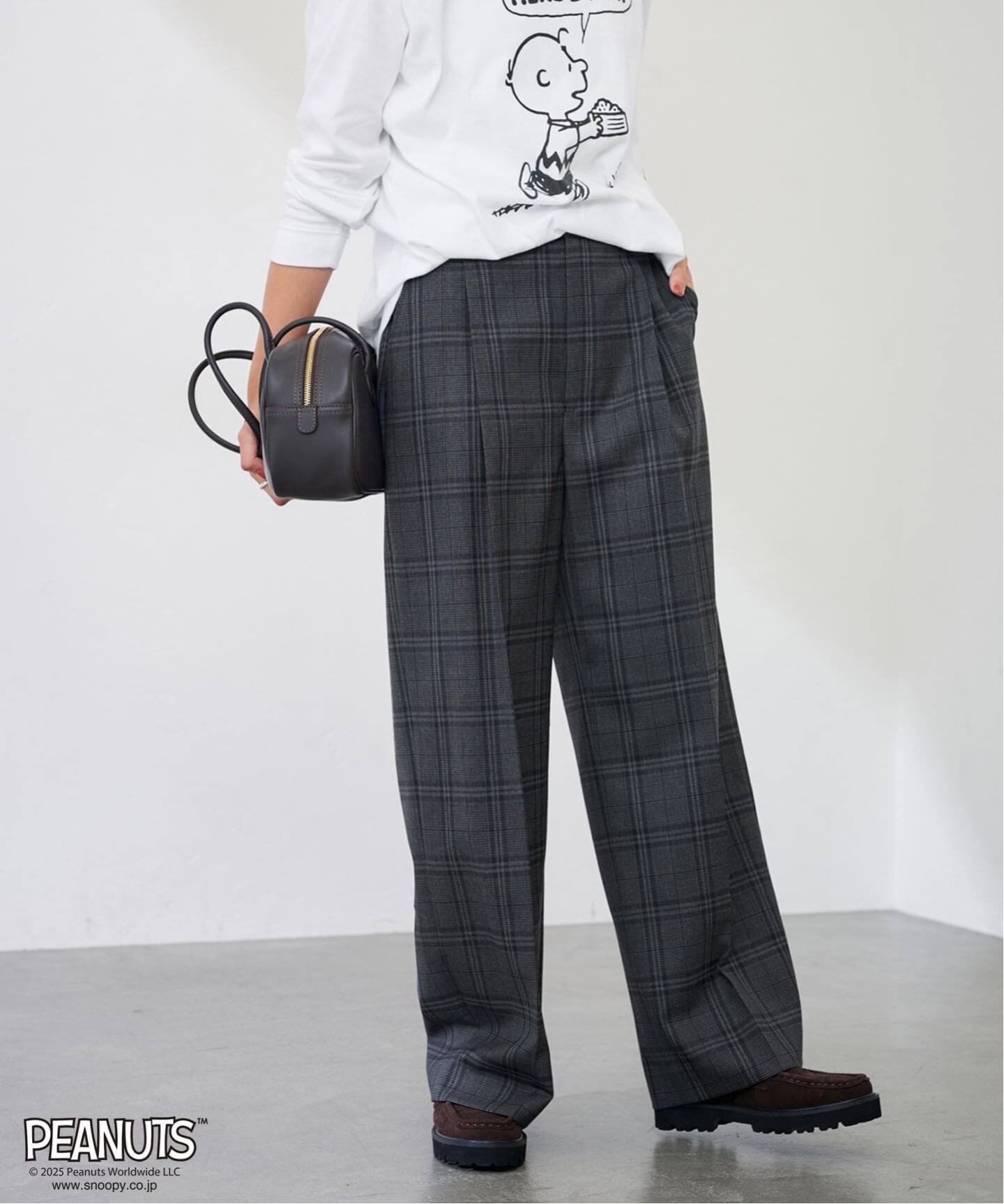 新品 レショップ LE 英国製生地グレンチェック柄 2プリーツパンツ 新品 レショップ LE 英国製生地グレンチェック柄 2プリーツ