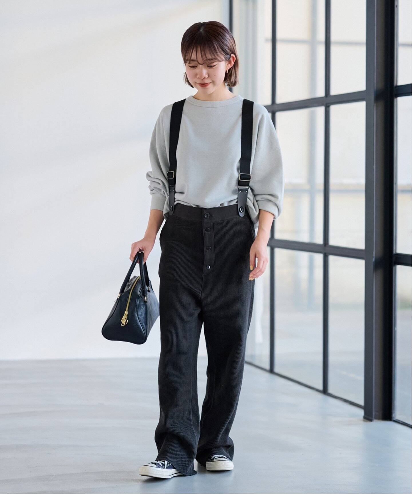 FRAMeWork ブラウン サスペンダー付きワイドパンツ サイズ38 FRAMeWORK スラックス パンツ 撥水強撚PEサスペンダーパンツ