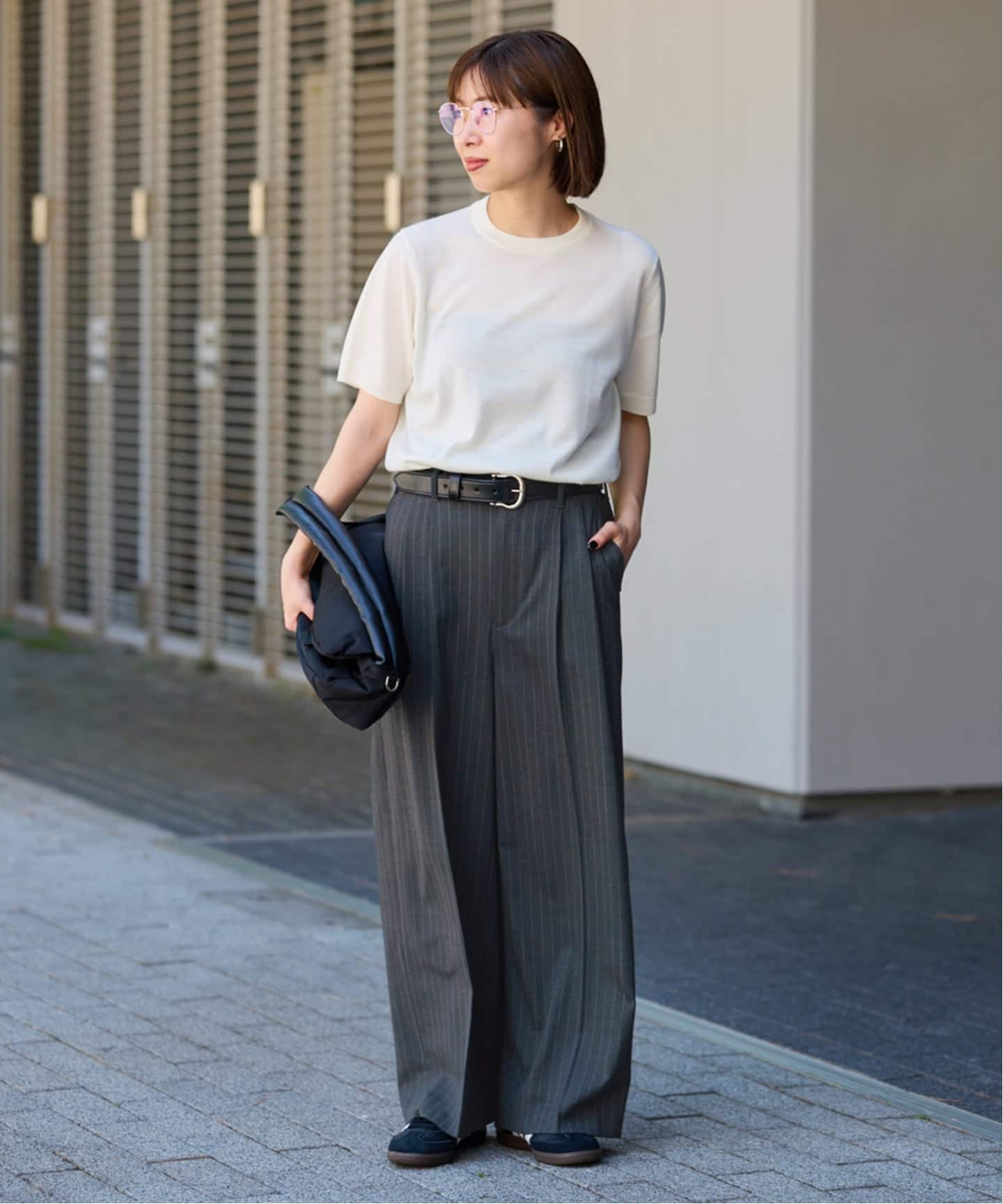 ≪予約≫ウォッシャブルTWストライプタックワイドパンツ
