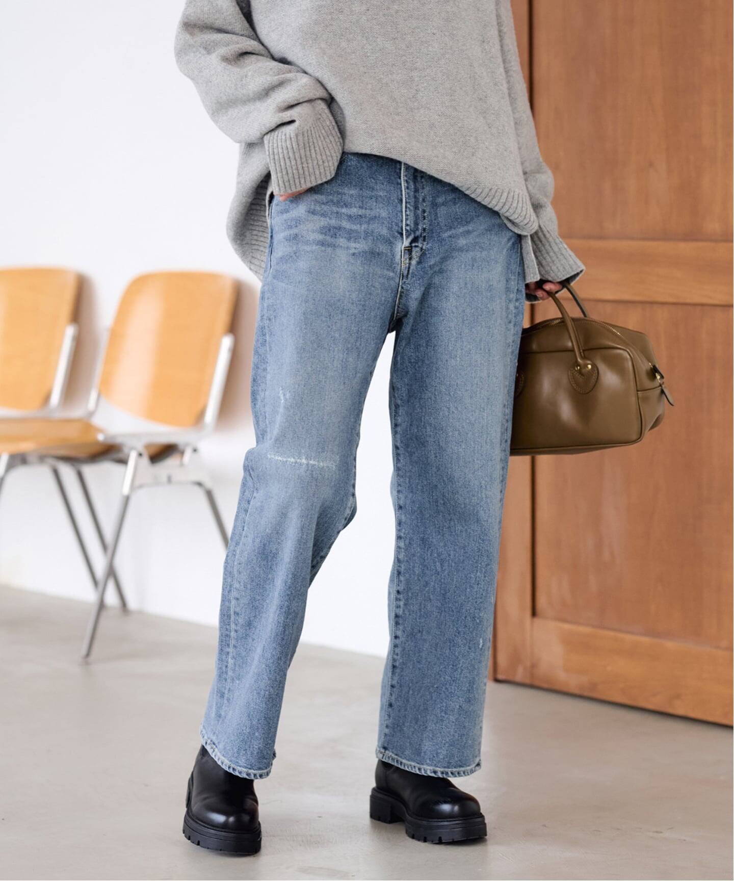 FRAMEWORK ストレートデニムパンツ ブルー フレームワーク FRAMeWORK ルーズストレートデニムパンツ