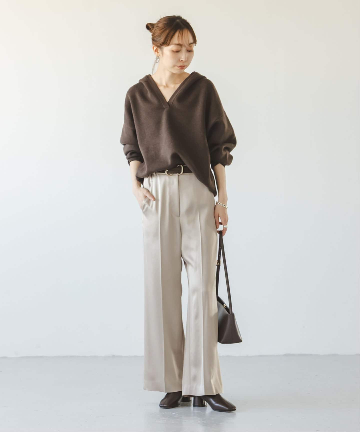 追加》【洗える】ルナサテンベルテッドパンツ（スラックス）｜NOBLE
