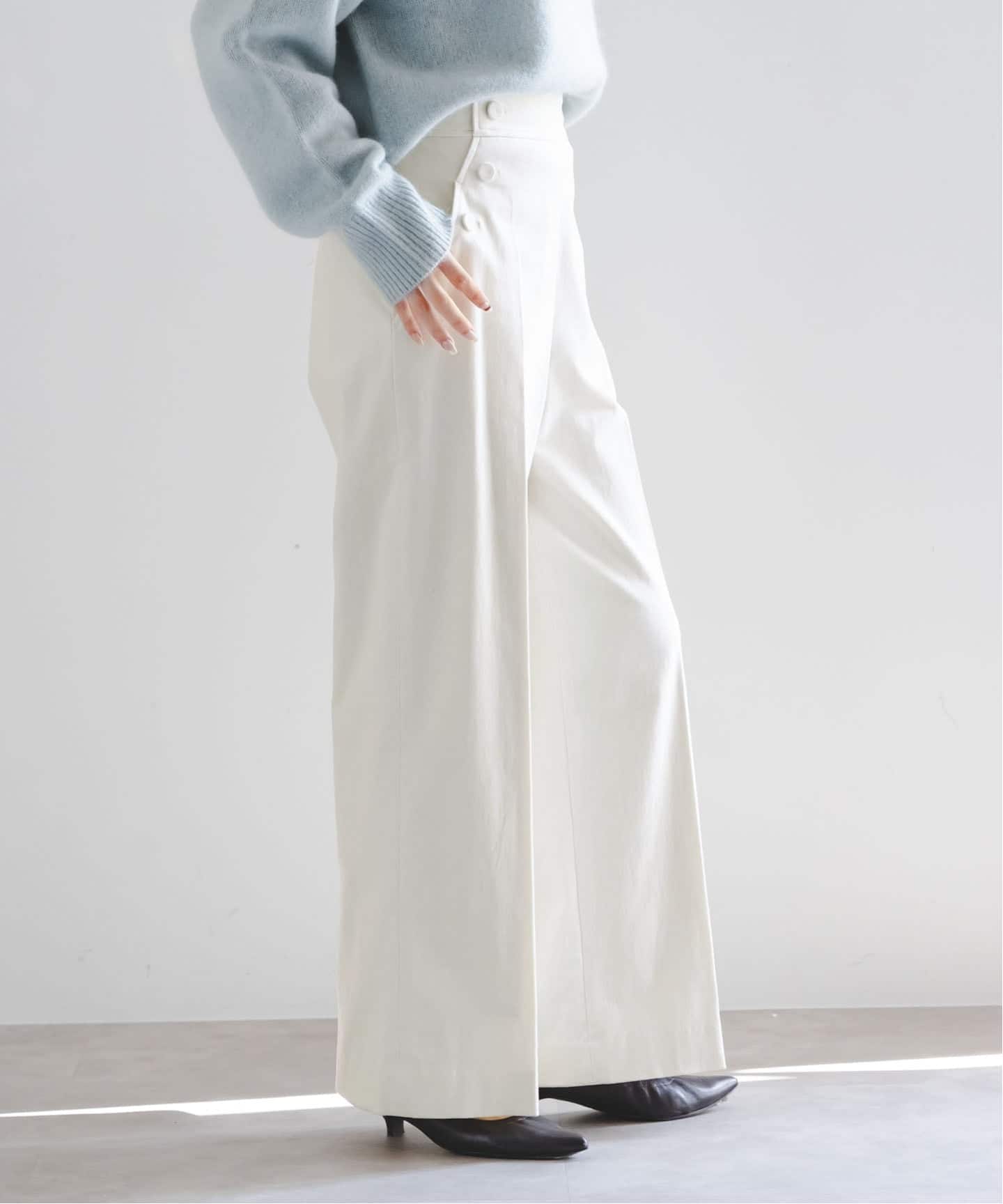 新品 未使用 ノーブル ウール 白パンツ ワイドパンツ ソフトコーデュロイナローワイドパンツ（スラックス）｜NOBLE