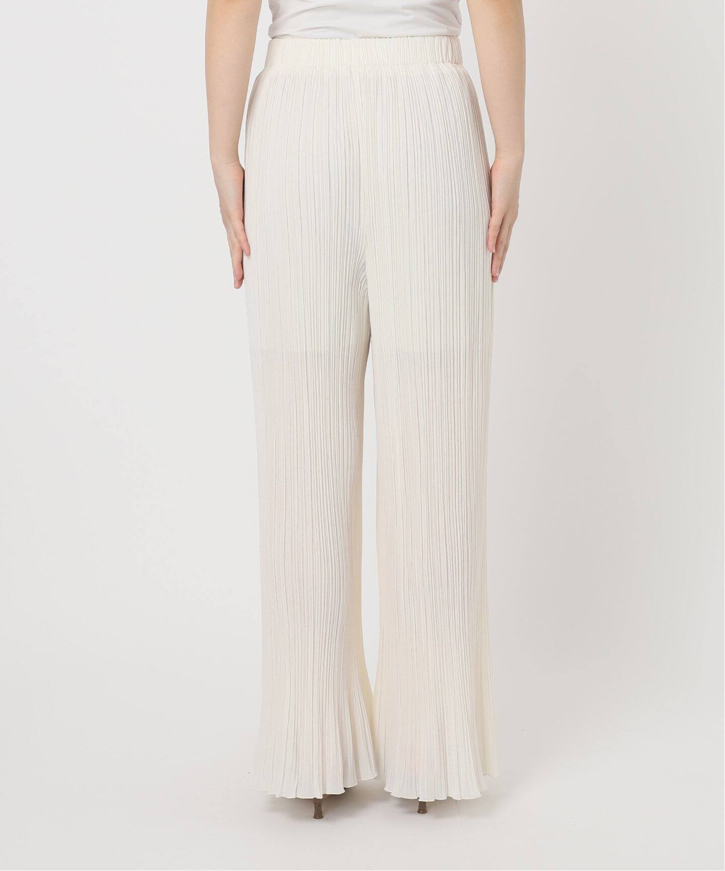 白プリーツパンツ ファジーシフォンランダムプリーツパンツ（その他パンツ）｜NOBLE