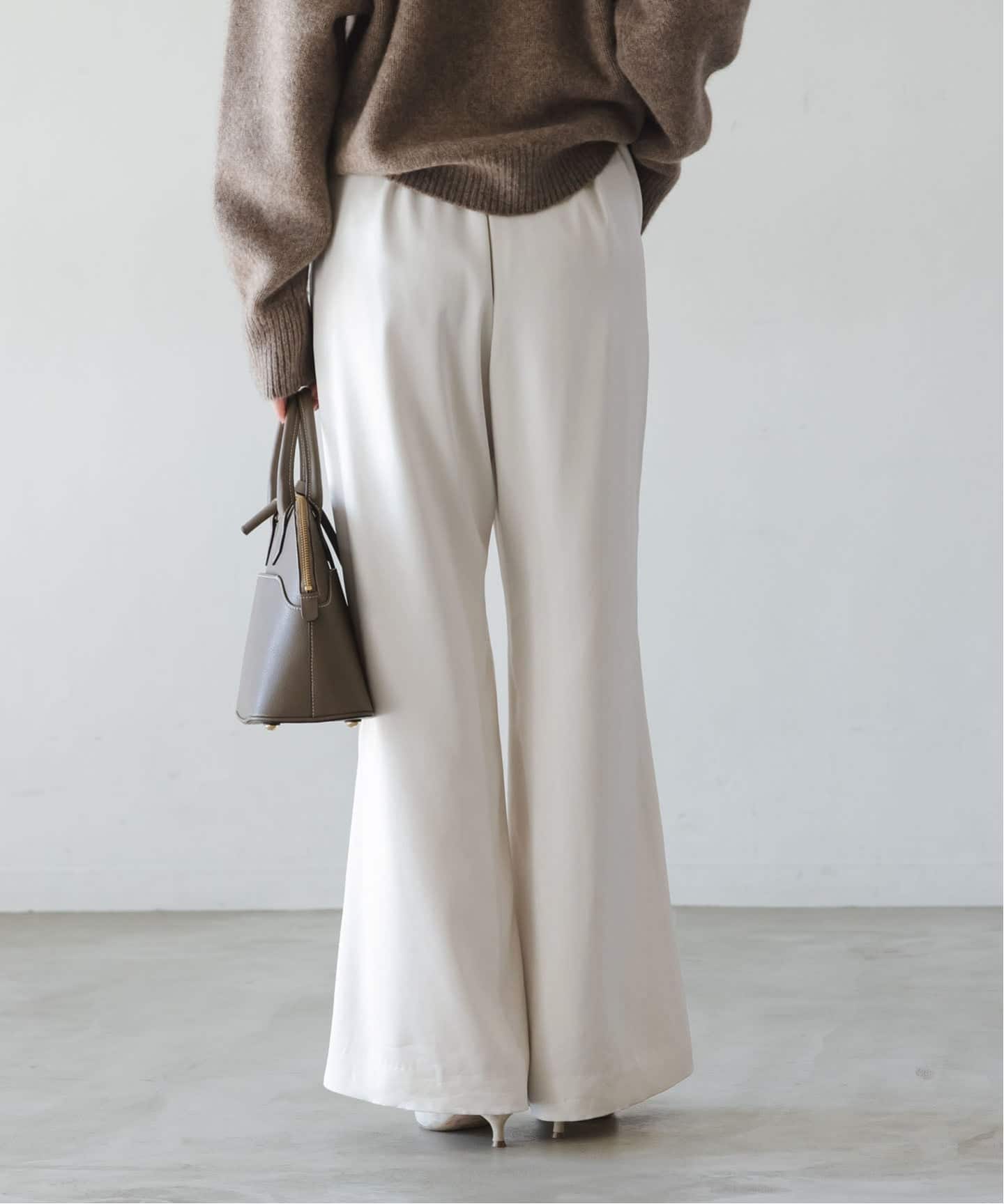 追加》【洗える】ルナサテンベルテッドパンツ(ホワイト)（スラックス