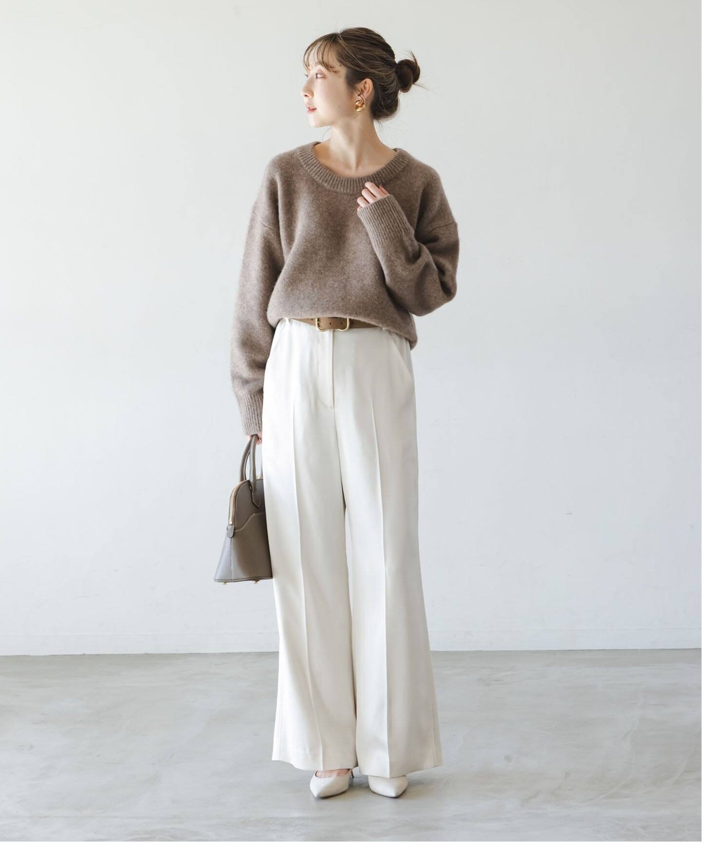 Nala ナラ　ドレスパンツ　ホワイト 美品　完売品 セール】《追加》【洗える】ルナサテンベルテッドパンツ(ホワイト