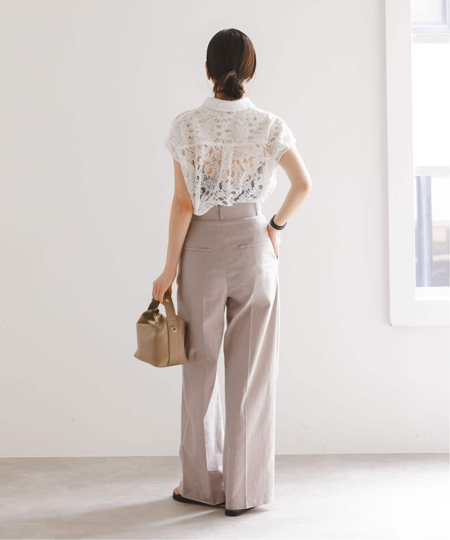 追加》【洗える】麻ストレッチスラックスパンツ（スラックス