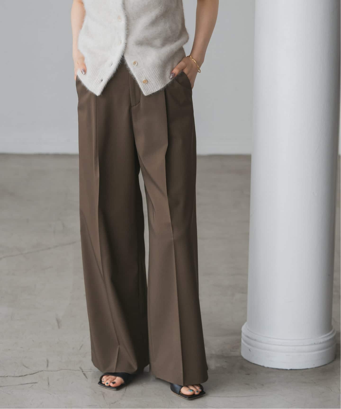 今期 NOBLE エステルツイルストレッチスラックスパンツ エステルツイルストレッチスラックスパンツ | ノーブル(Noble