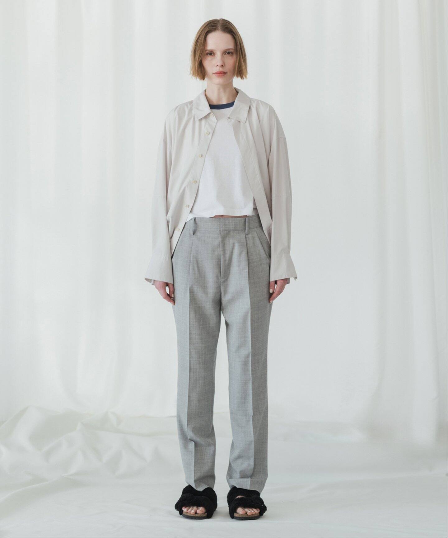 CANONICO スラックス グレー M．グレー 【ウール100％】パンツ ワンタック カノニコ