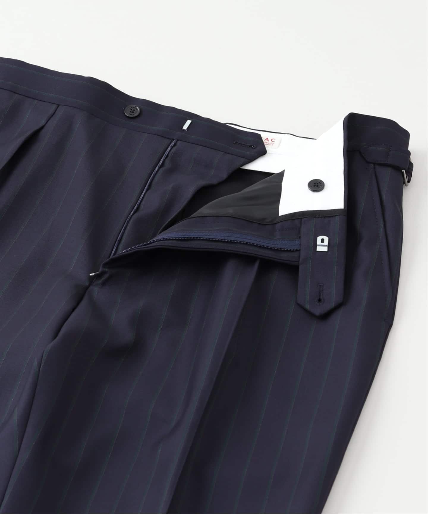 fursac (フルサック) Navy Wool Trousers with green stripe