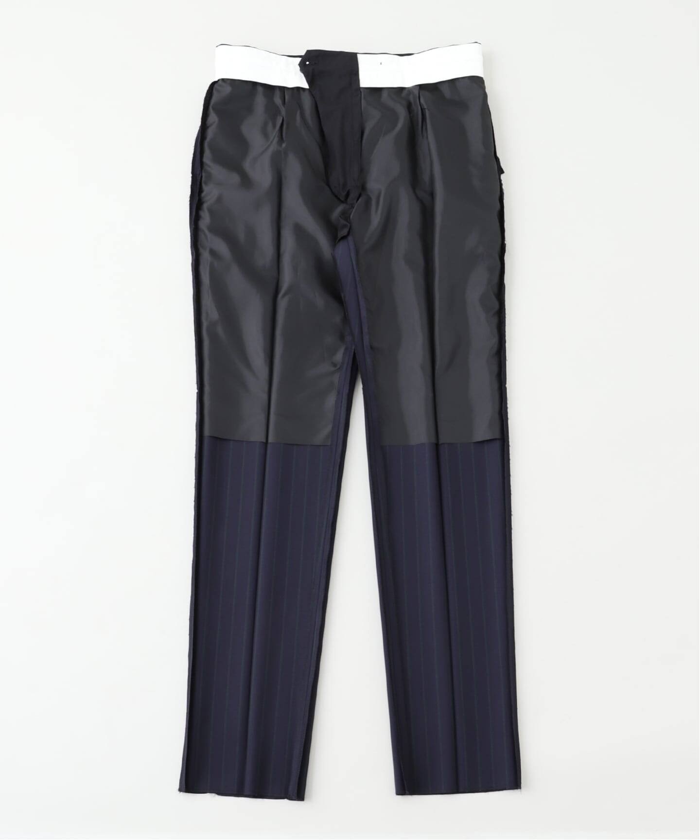 fursac (フルサック) Navy Wool Trousers with green stripe