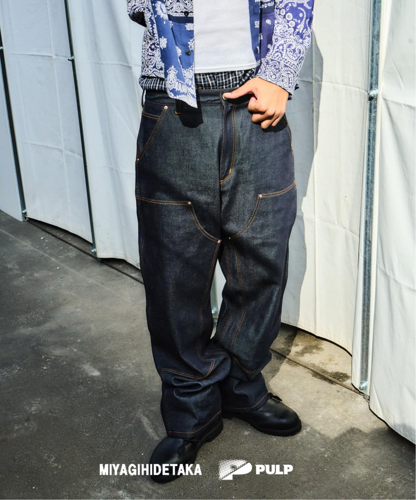 MIYAGIHIDETAKA ワークパンツ ダブルニーパンツ MIYAGIHIDETAKA - 【MIYAGI HIDETAKA】 MH029 Work Pants BLACK