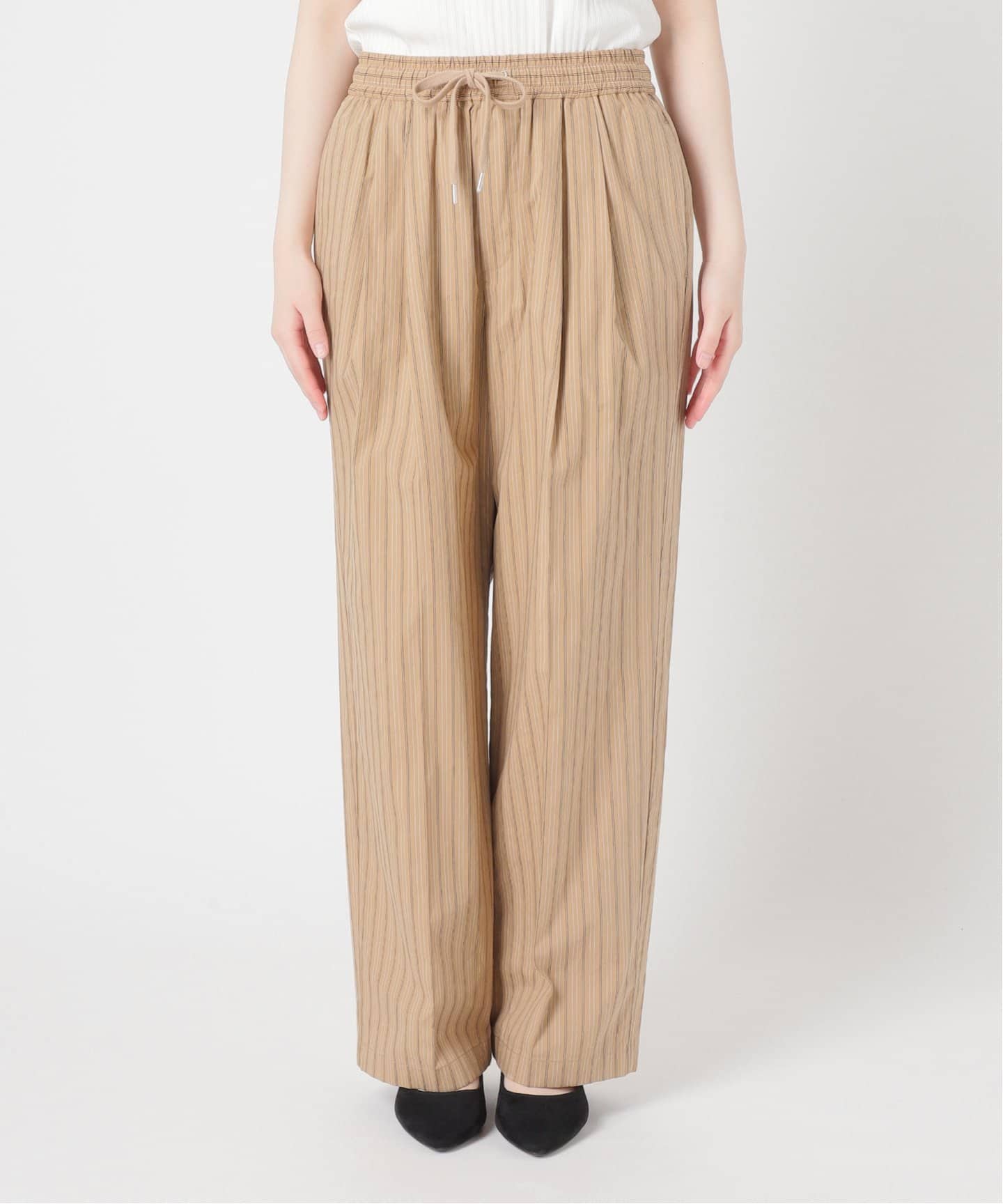 CS】stripe cross tuck drape slacks (black) | OUR BRAND,Chikashitsu