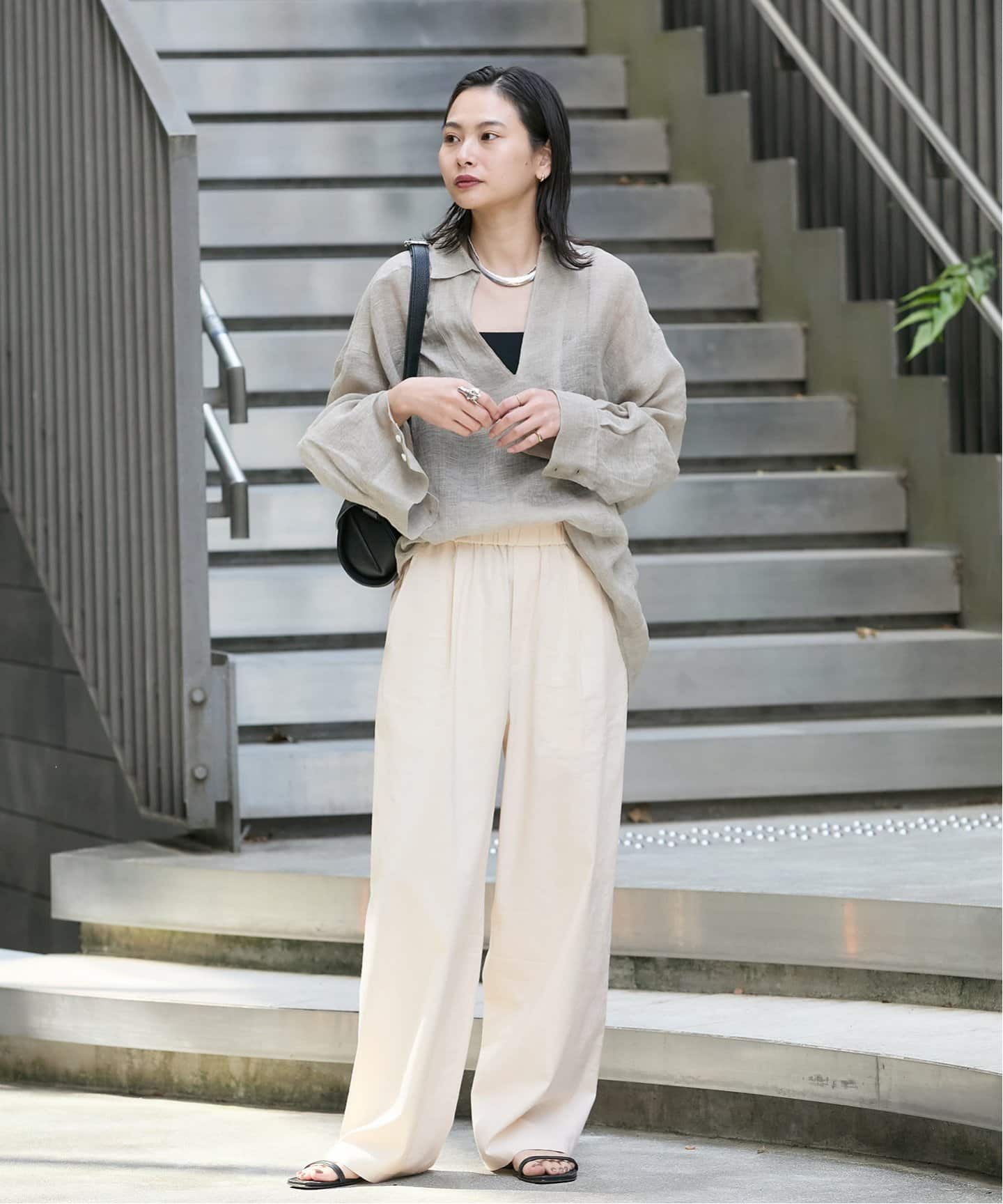 追加3》ウォッシャブルコットンリネンVIS ストレートパンツ