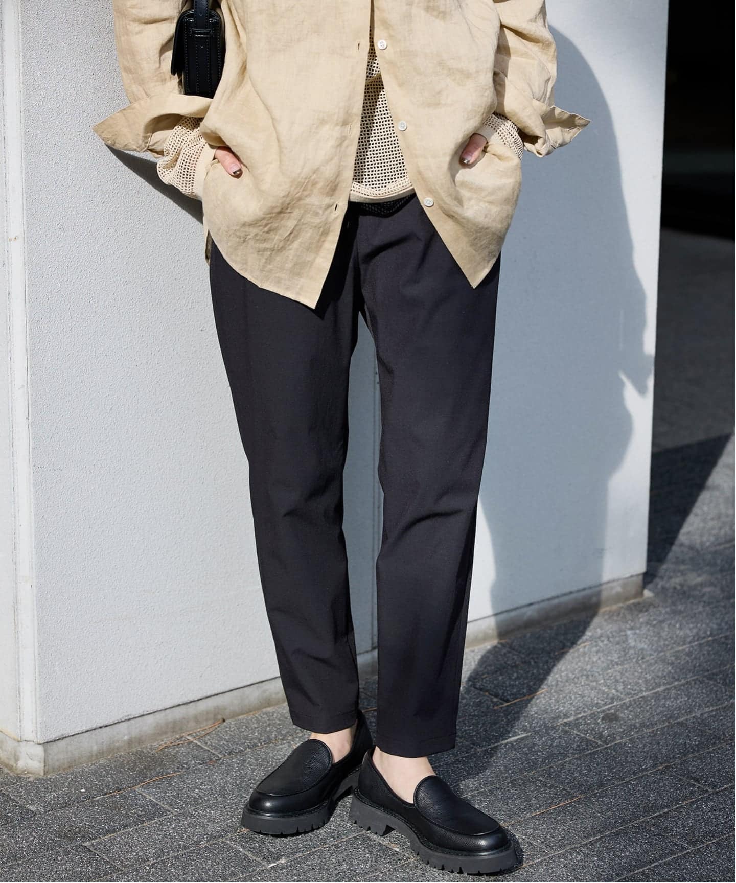 リネンナイロンストレッチテーパードパンツ サイズ40【25SS】 追加5》【撥水/接触冷感/洗える/UV】リネンナイロンストレッチ