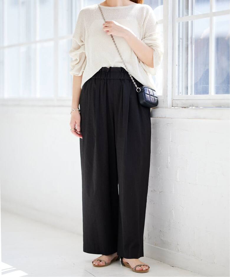 追加》ウォッシャブルコットンリネンVISワイドパンツ（その他パンツ  