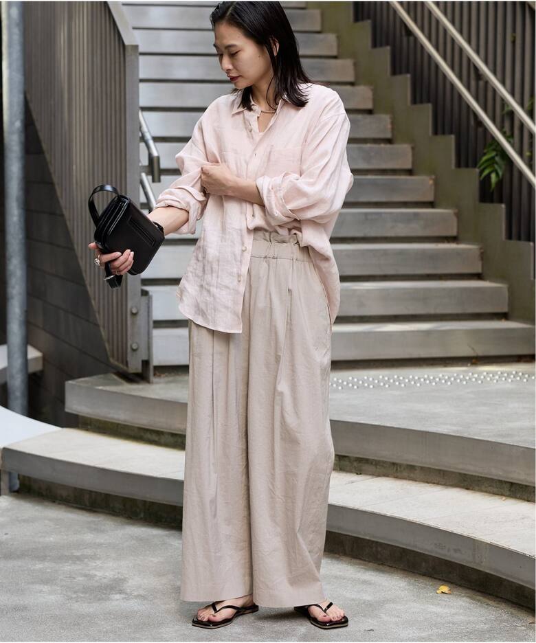 追加》ウォッシャブルコットンリネンVISワイドパンツ（その他パンツ  