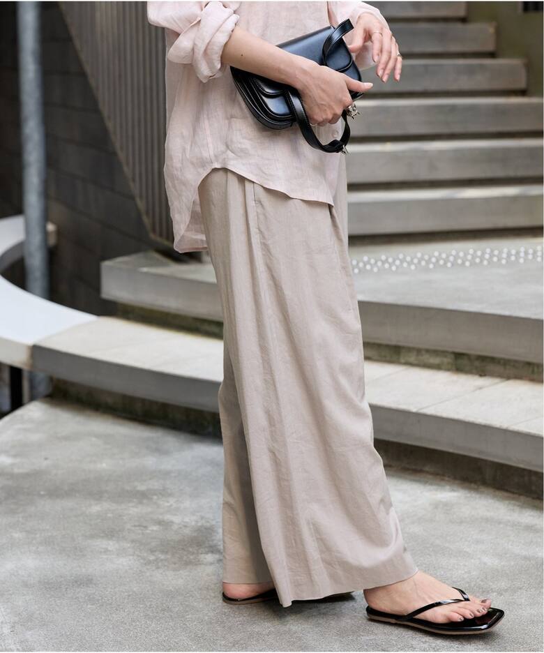 追加》ウォッシャブルコットンリネンVISワイドパンツ（その他パンツ  