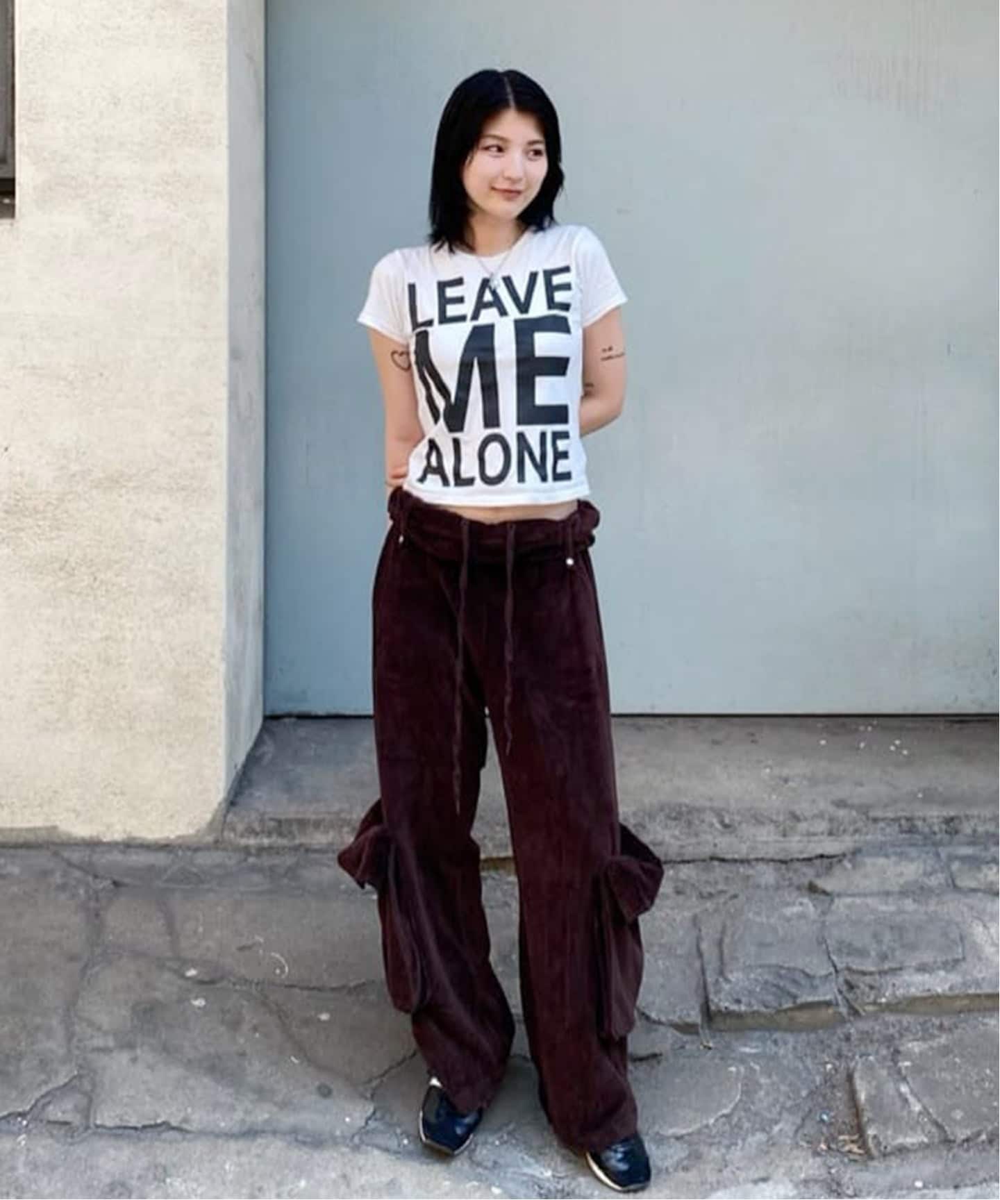 OPEN YY / オープンワイワイ】ROLLED WAIST VELOUR CARGO PANTS