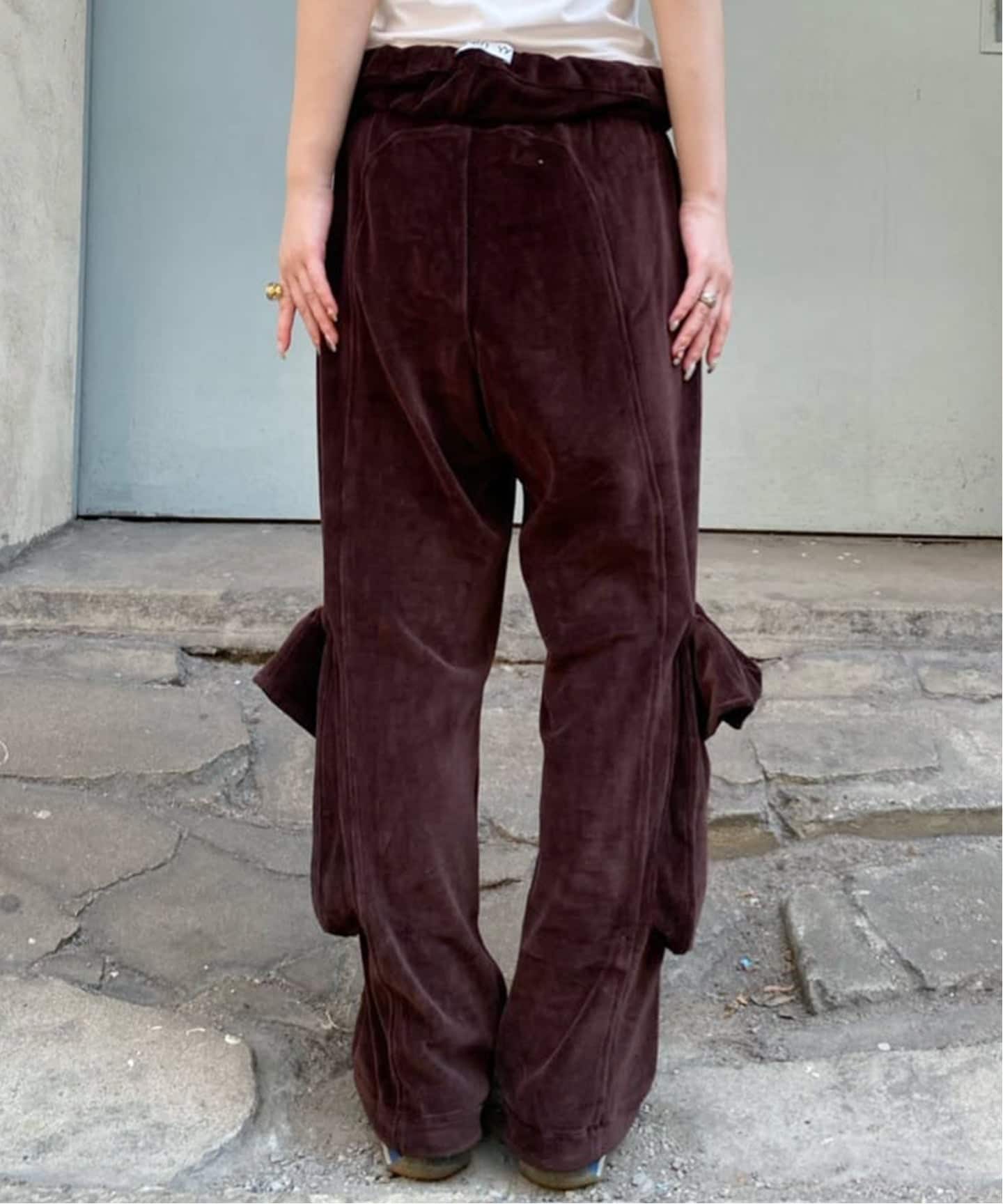 OPEN YY / オープンワイワイ】ROLLED WAIST VELOUR CARGO PANTS