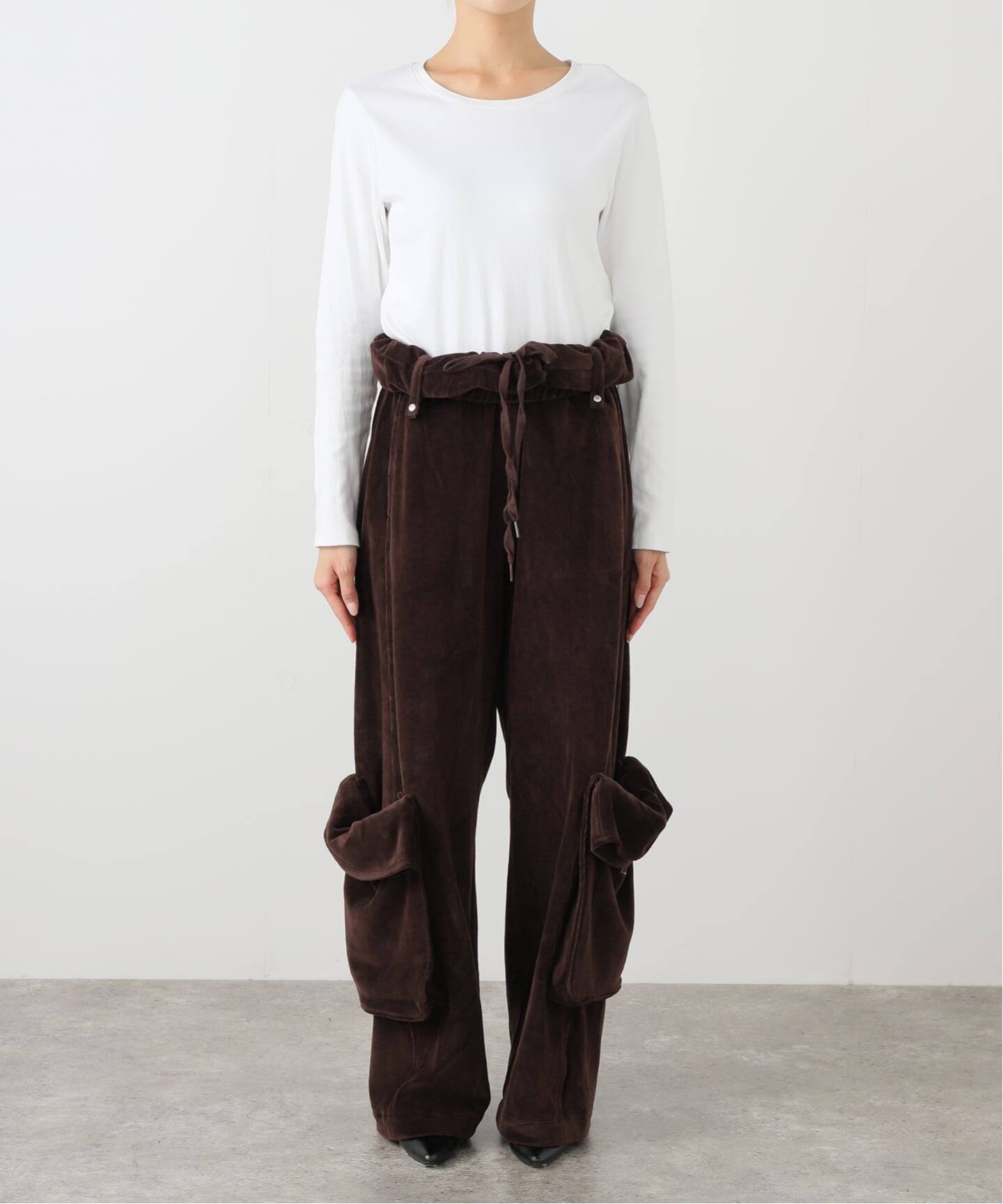 OPEN YY / オープンワイワイ】ROLLED WAIST VELOUR CARGO PANTS
