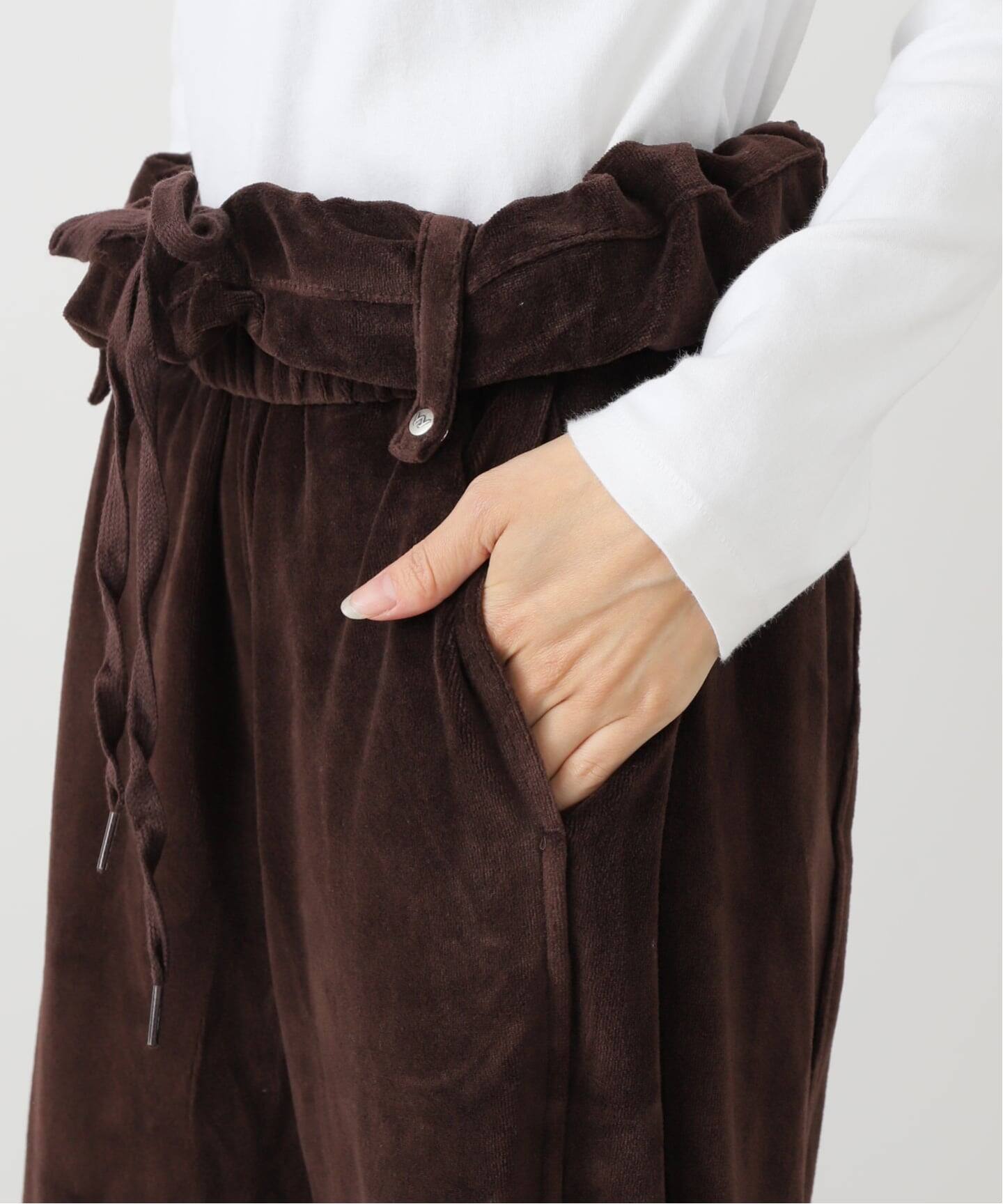 OPEN YY / オープンワイワイ】ROLLED WAIST VELOUR CARGO PANTS