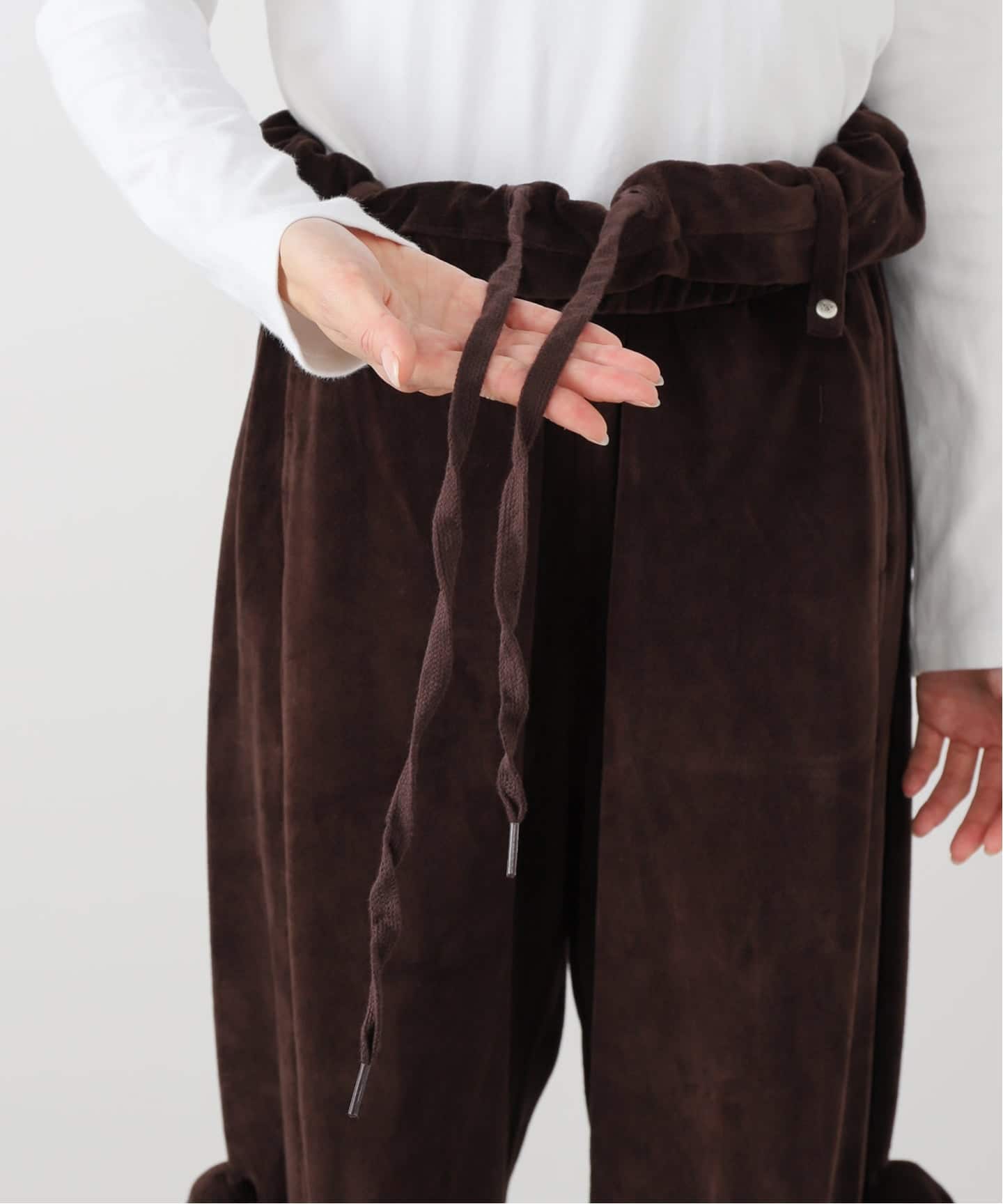 OPEN YY / オープンワイワイ】ROLLED WAIST VELOUR CARGO PANTS