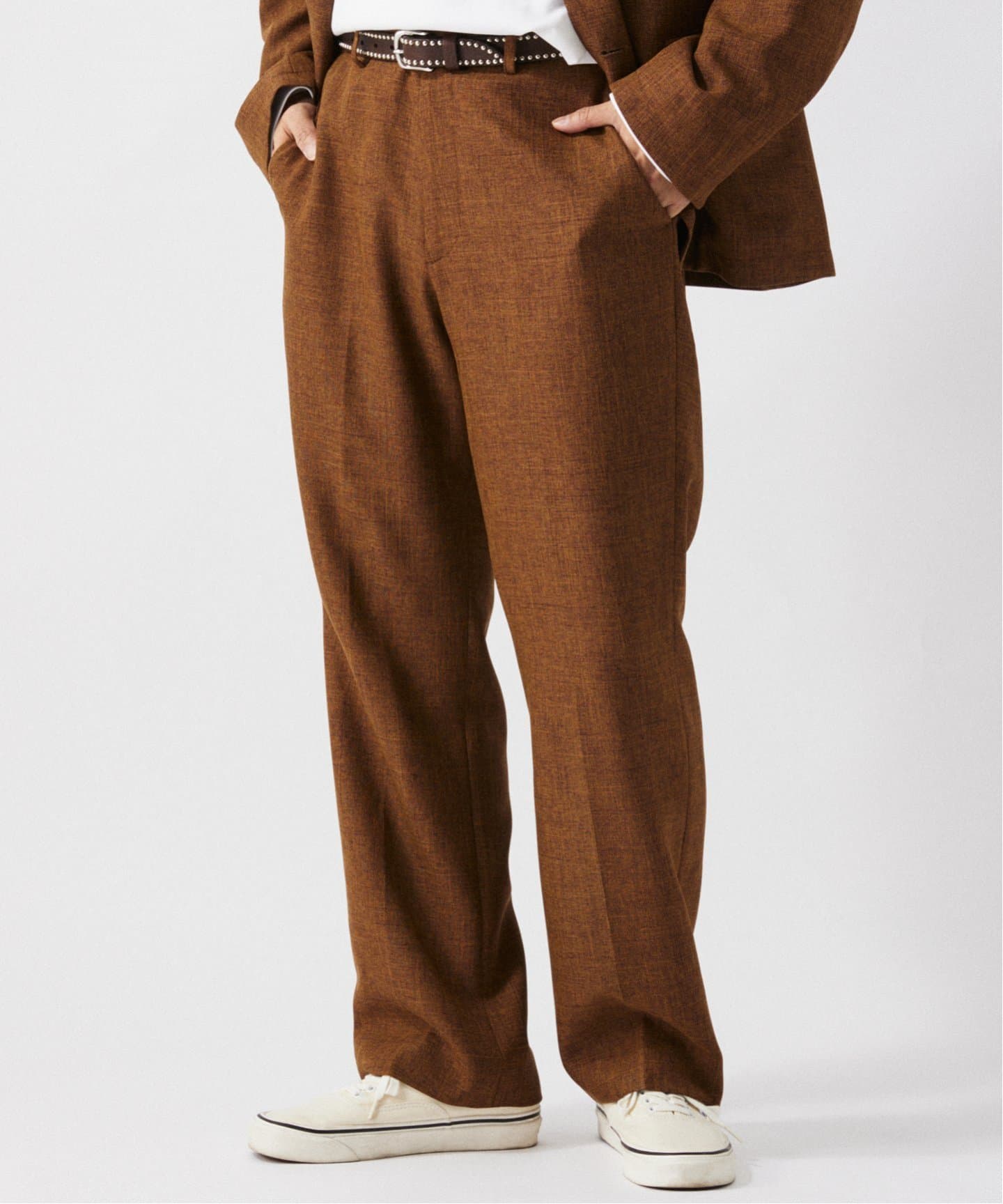 Cornier Super130's ウールシャンブレースラックスbrown Super130's WOOL/SILK HERRINGBONE SLACKS｜BROWN – Cornier