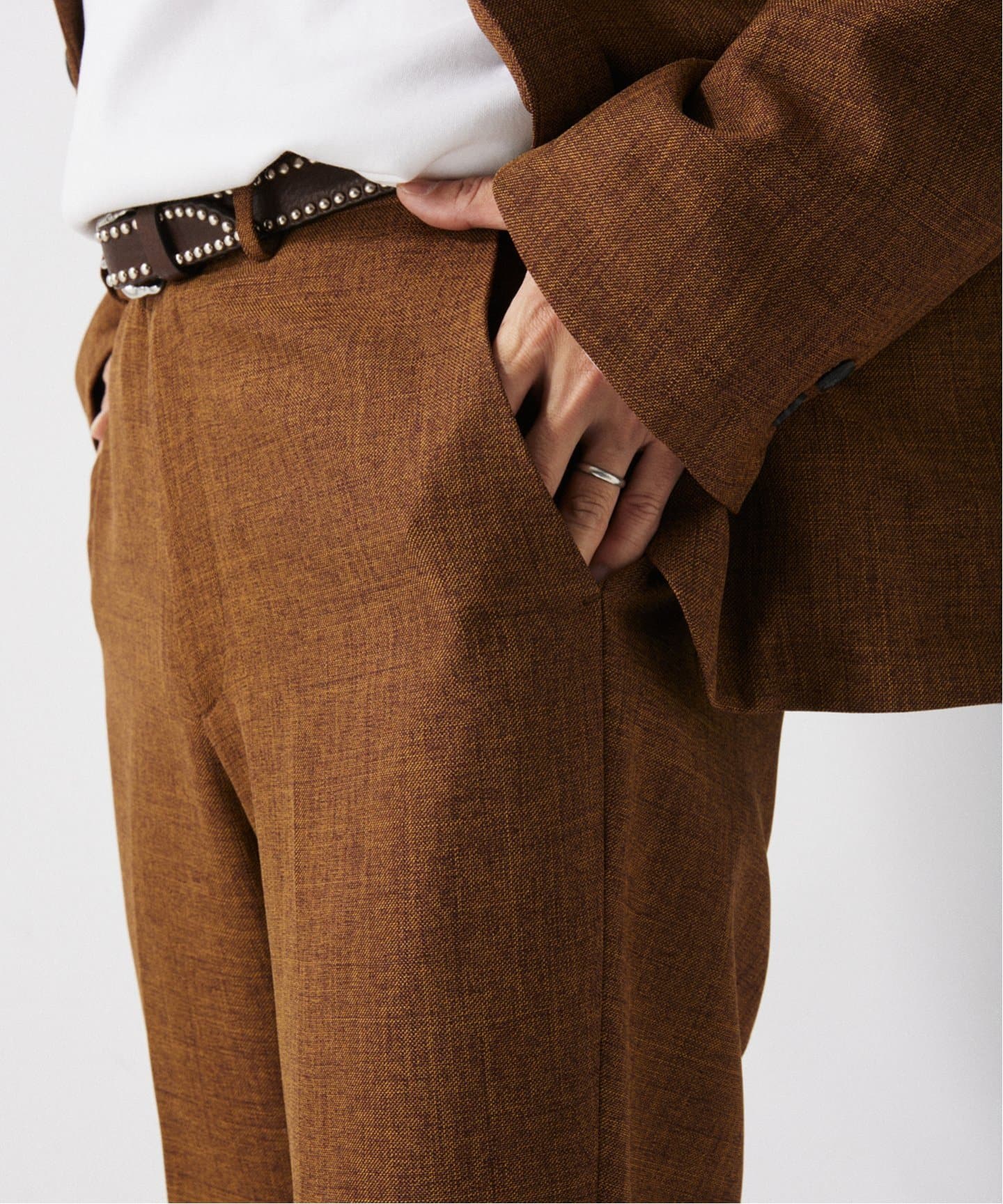 Cornier Super130's ウールシャンブレースラックスbrown Super130's WOOL/SILK HERRINGBONE SLACKS｜BROWN – Cornier