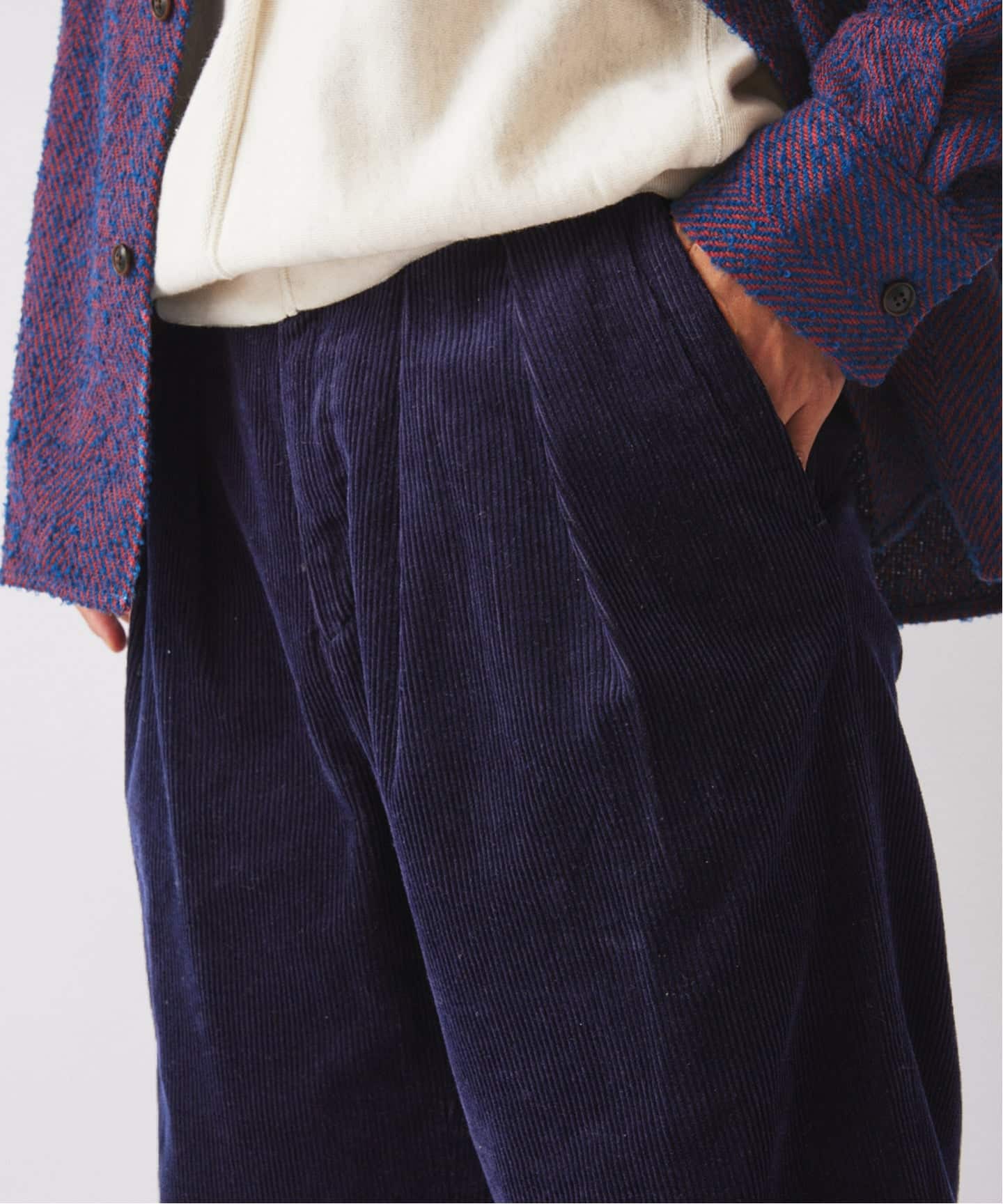 NEAT コーデュロイ スラックス ネイビー タックパンツ NEAT