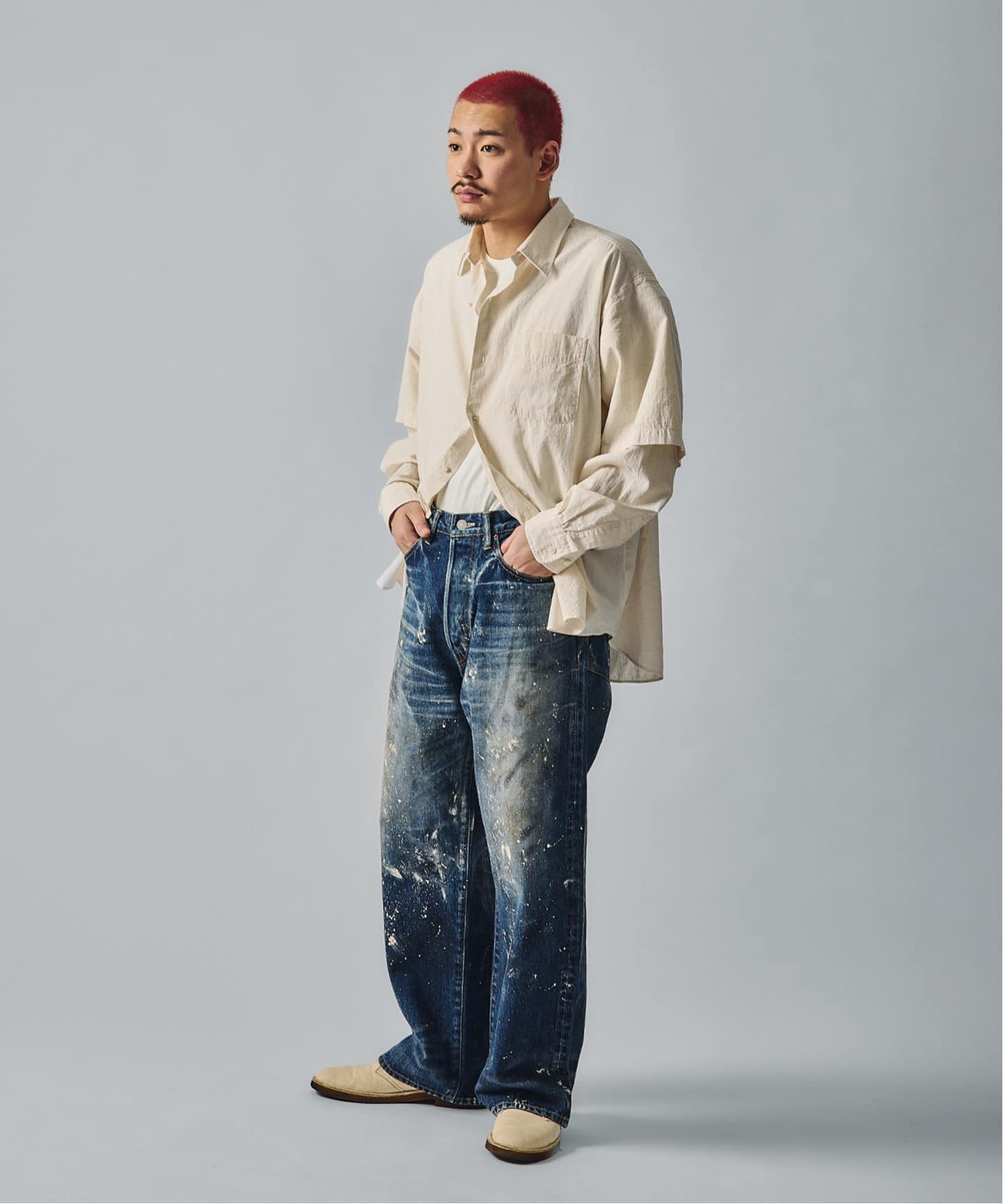 J.S.Homestead / エイジングデニム ワイド5ポケ ペイント（デニム