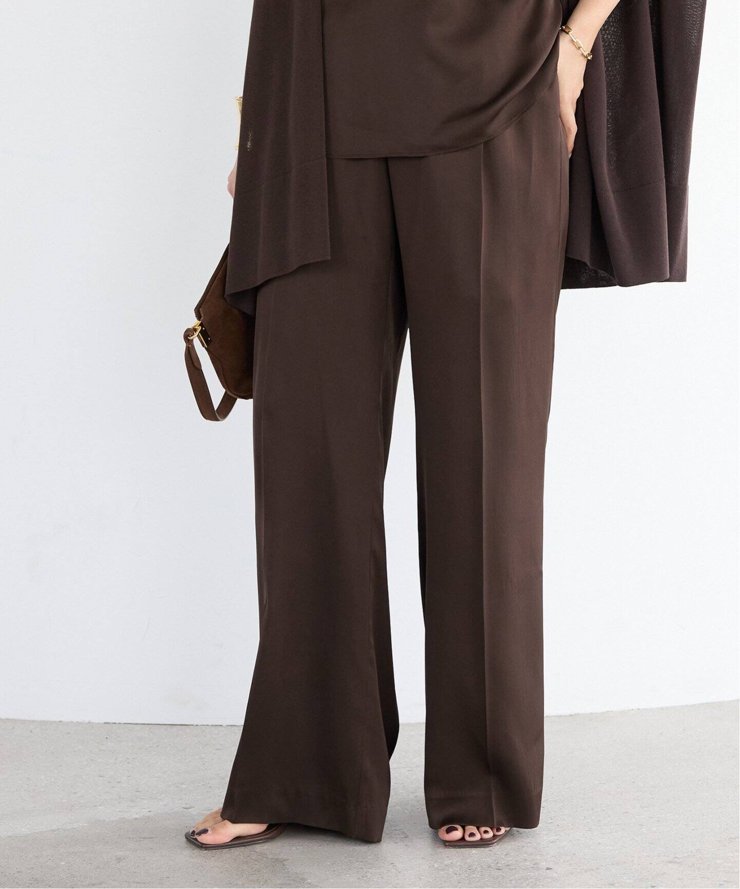 Deuxieme Classe SILK SATIN イージーパンツ　ブラウン SILK SATIN EASY パンツ（スラックス）｜MUSE de Deuxieme Classe