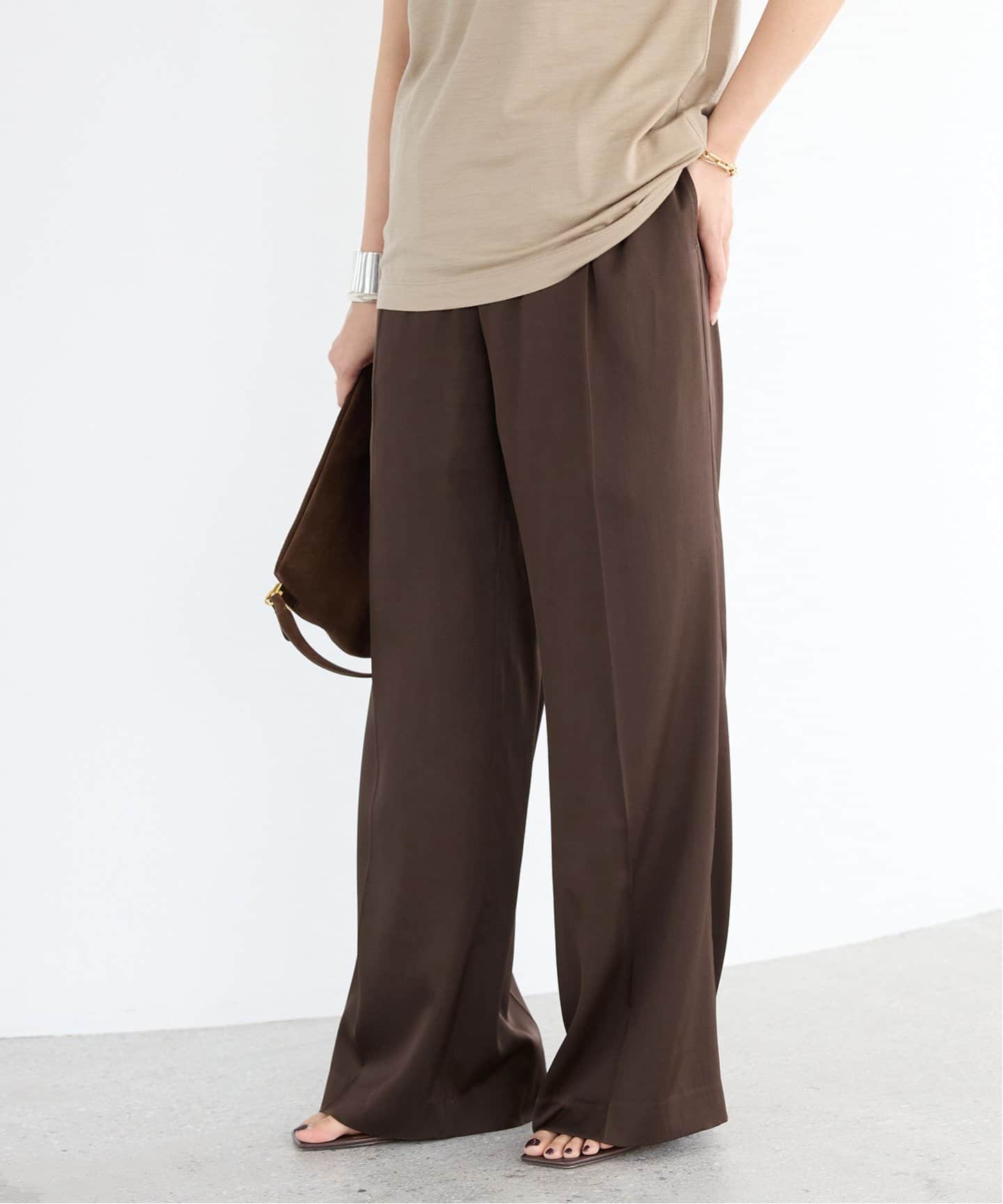 Deuxieme Classe SILK SATIN イージーパンツ　ブラウン 追加 SILK SATIN イージーパンツ（その他パンツ）｜Deuxieme