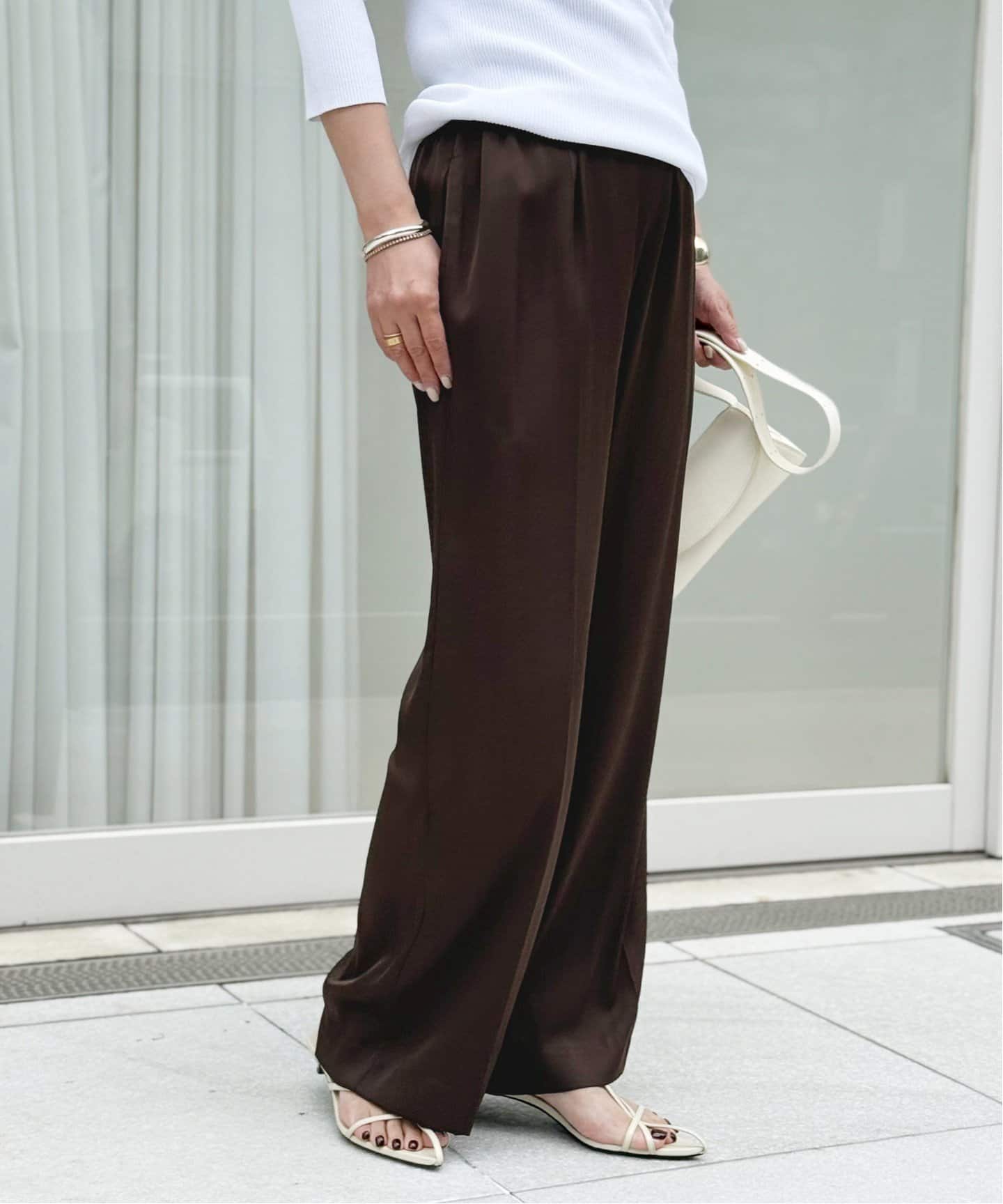 Deuxieme Classe SILK SATIN イージーパンツ　ブラウン 追加 SILK SATIN イージーパンツ（その他パンツ）｜Deuxieme