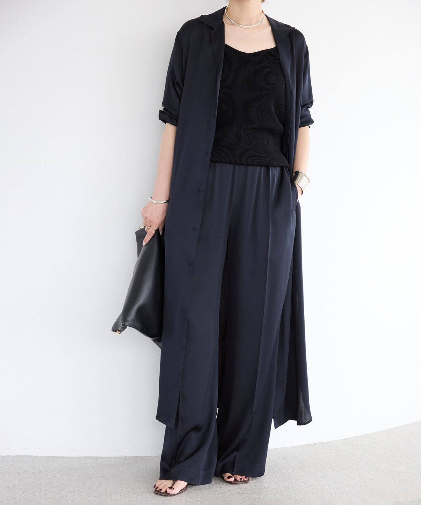 新品✨ドゥーズィエムクラス　 SILK SATIN イージーパンツ　ネイビー 追加 SILK SATIN イージーパンツ（その他パンツ）｜Deuxieme