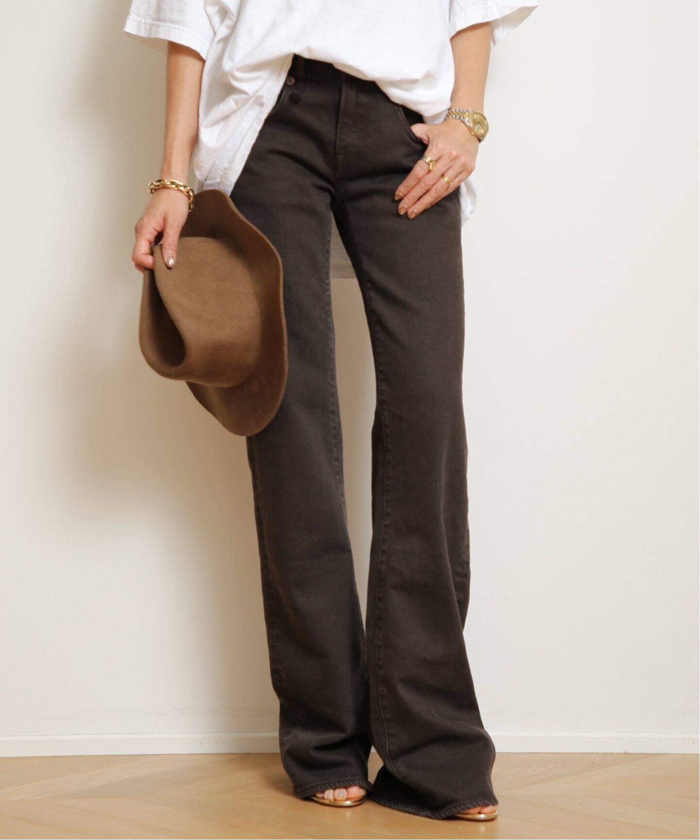 R13/アールサーティーン】 BOY FLARE デニム(BROWN)（デニムパンツ 
