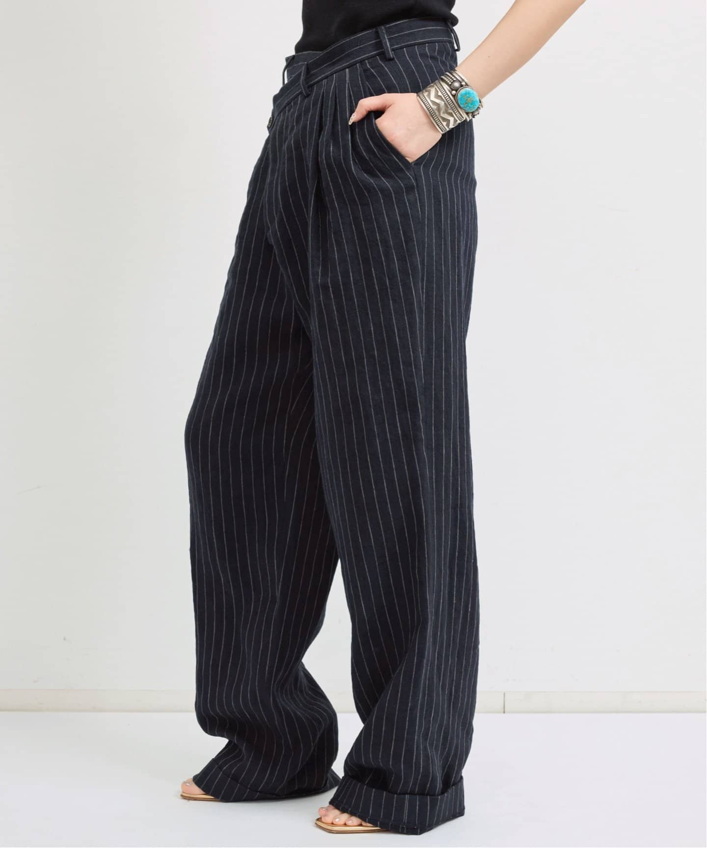 R13/アールサーティーン】 STRIPE CROSSOVER TROUSER（スラックス）｜L