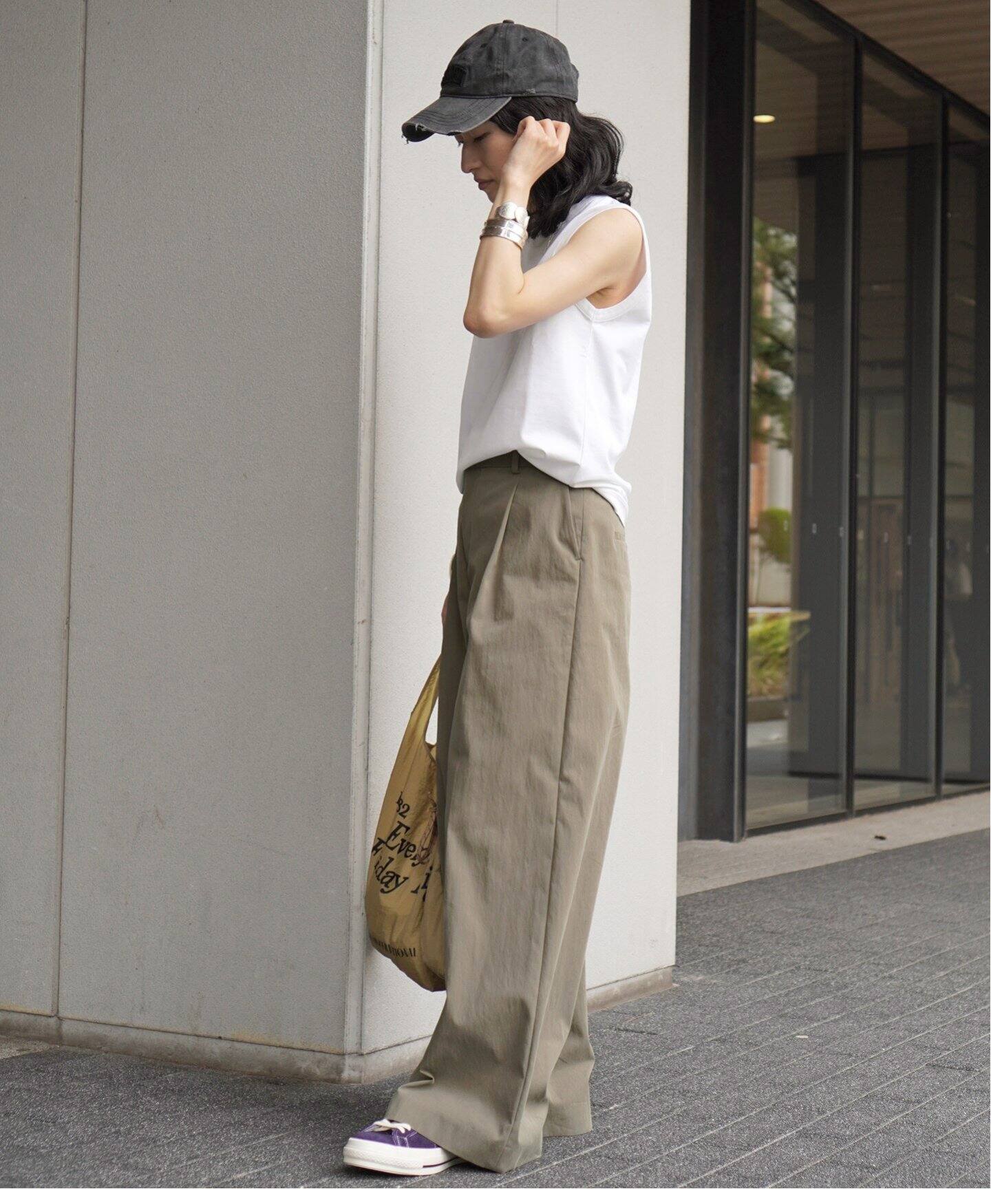 コットンナイロン ワイドタックパンツ ―ウォッシャブル―