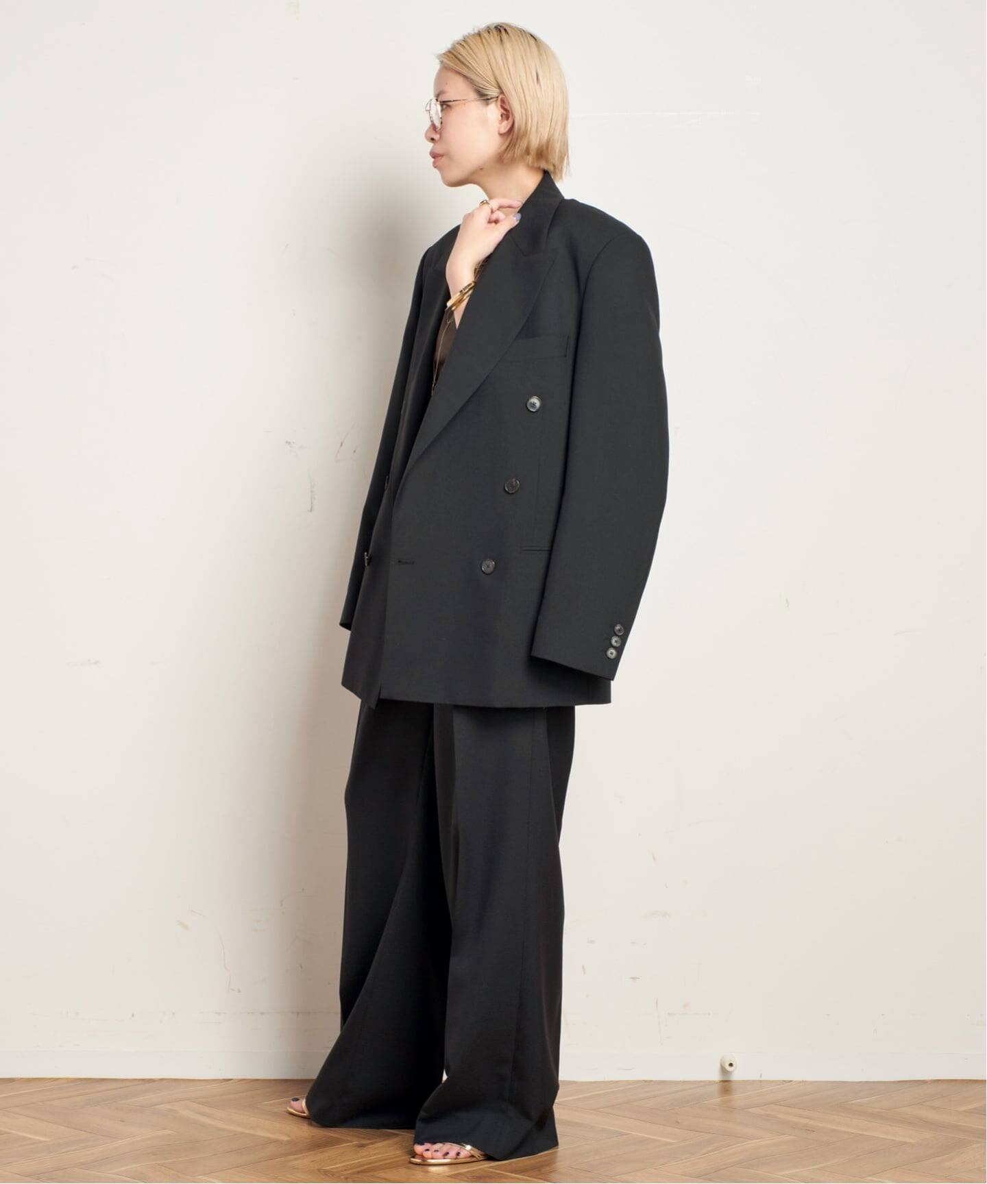 AP STUDIO エーピーストゥディオ W/Pトラックパンツ ウール 34 黒 TONYWACK/トニーワック】Light Wool Pleated Wide Trouser