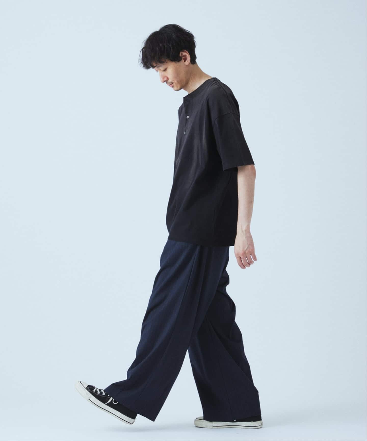 21AW N．M Thickended w／耳 ワイドスラックスパンツ ブラック TRモダン ワイド スラックス（スラックス）｜JOURNAL STANDARD