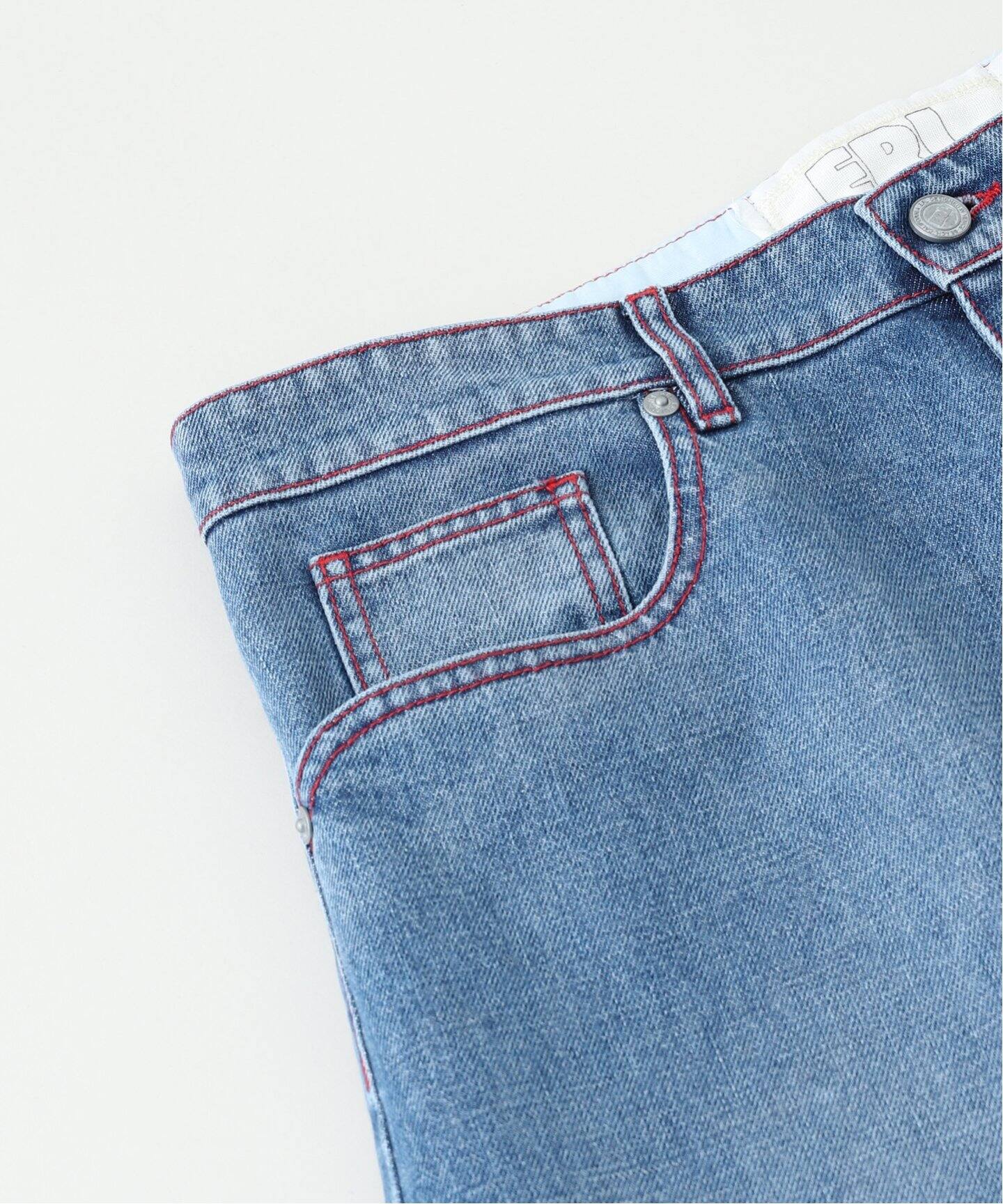 ERL デニム ワイドショートパンツ ERL / イーアールエル】UNISEX DENIM INDIANA SKATE SHORTS W