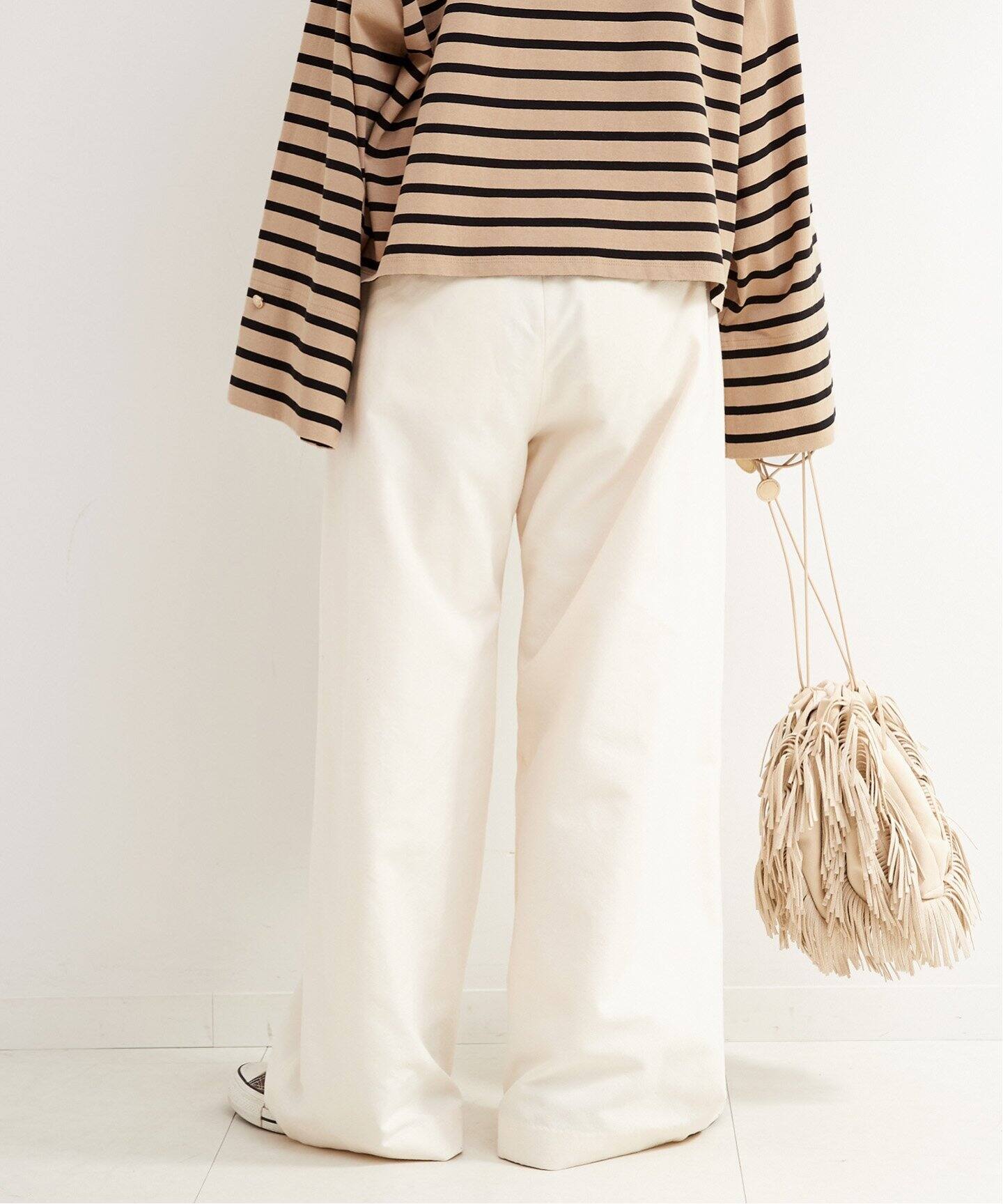 ウォッシャブル / リネンライクツイードアシメラップタックパンツ