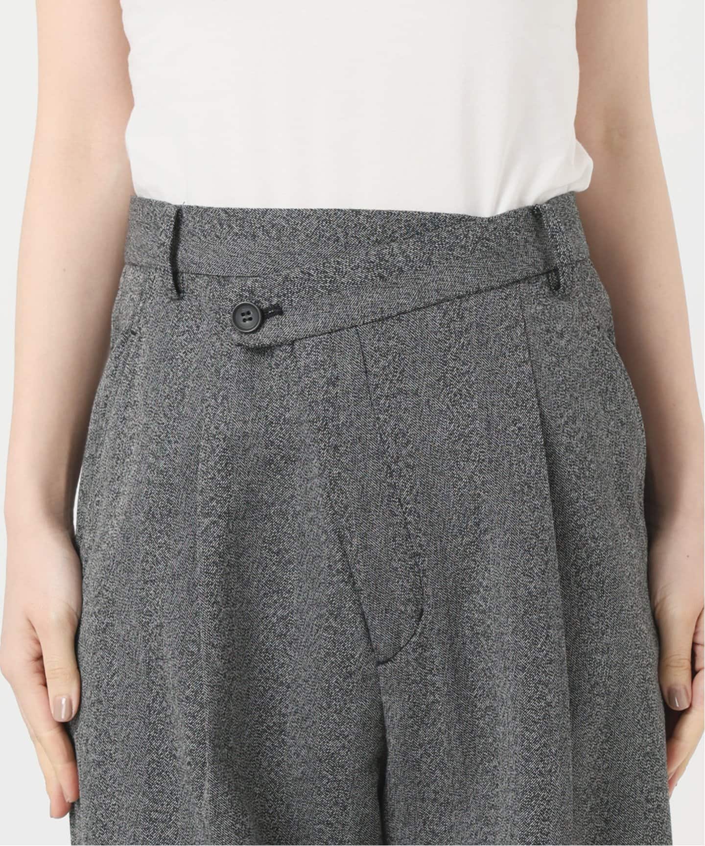 ウォッシャブル / リネンライクツイードアシメラップタックパンツ