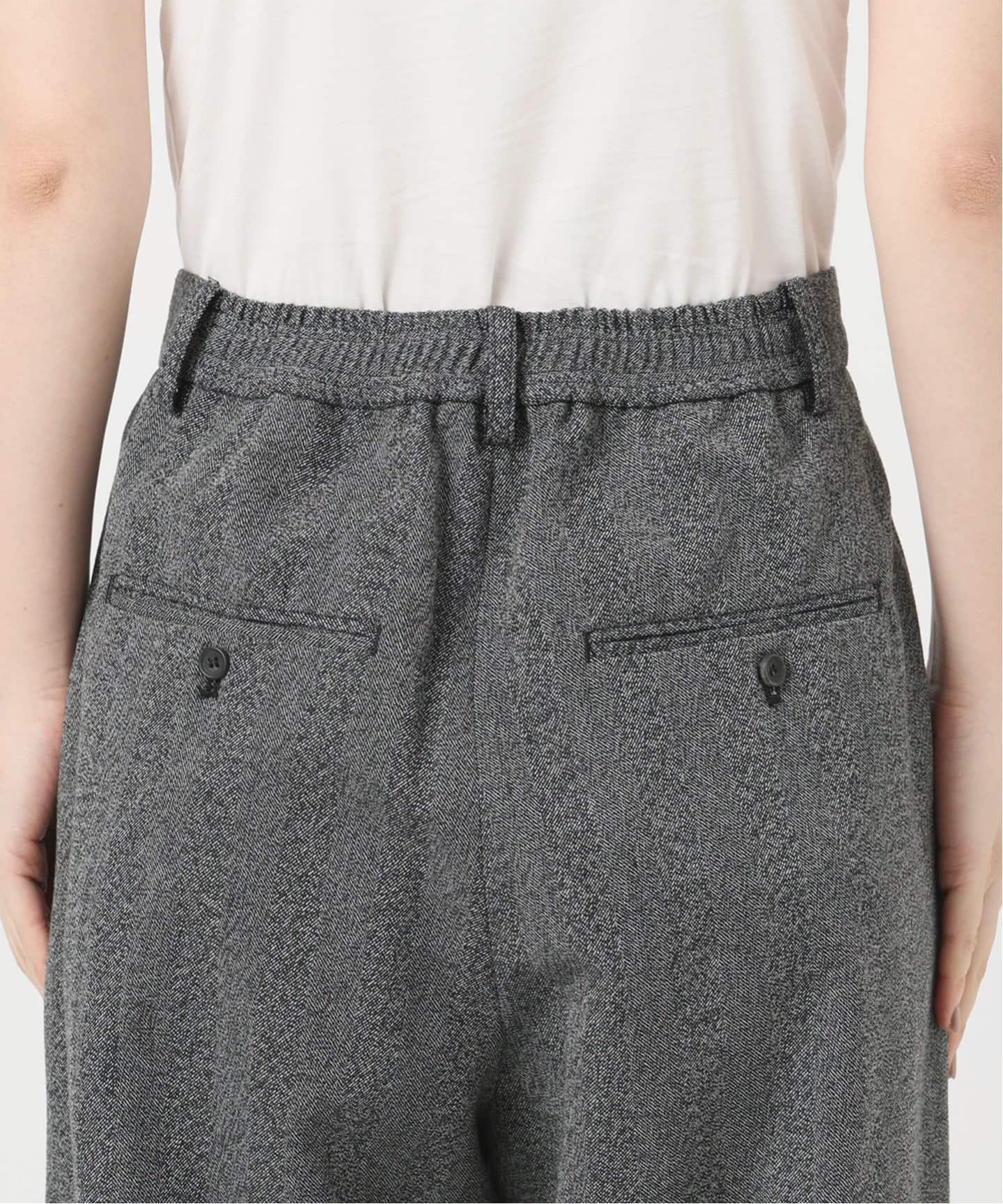 ウォッシャブル / リネンライクツイードアシメラップタックパンツ