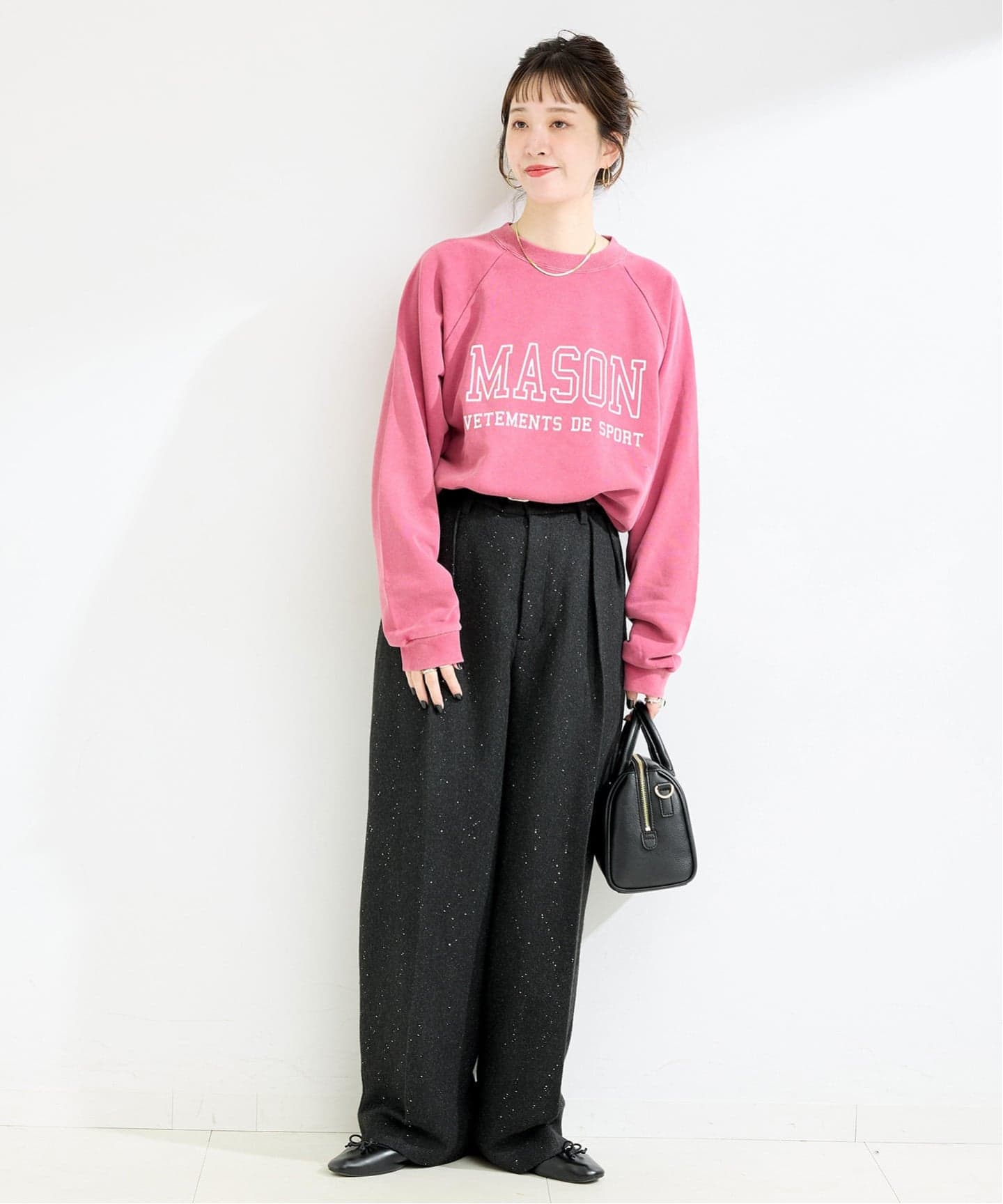 手洗い可 / スパンコールツイードタックワイドパンツ（スラックス