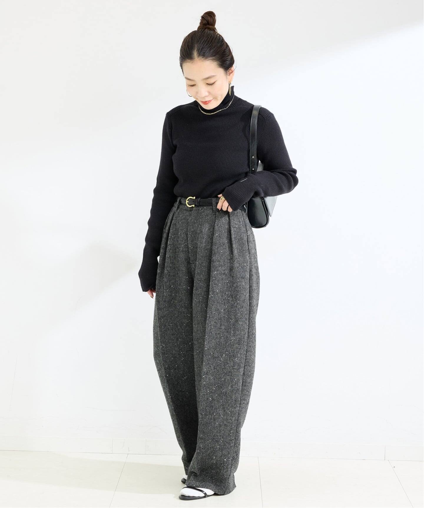 手洗い可 / スパンコールツイードタックワイドパンツ（スラックス