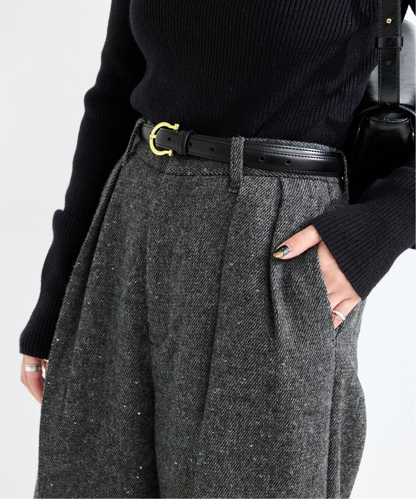 手洗い可 / スパンコールツイードタックワイドパンツ（スラックス