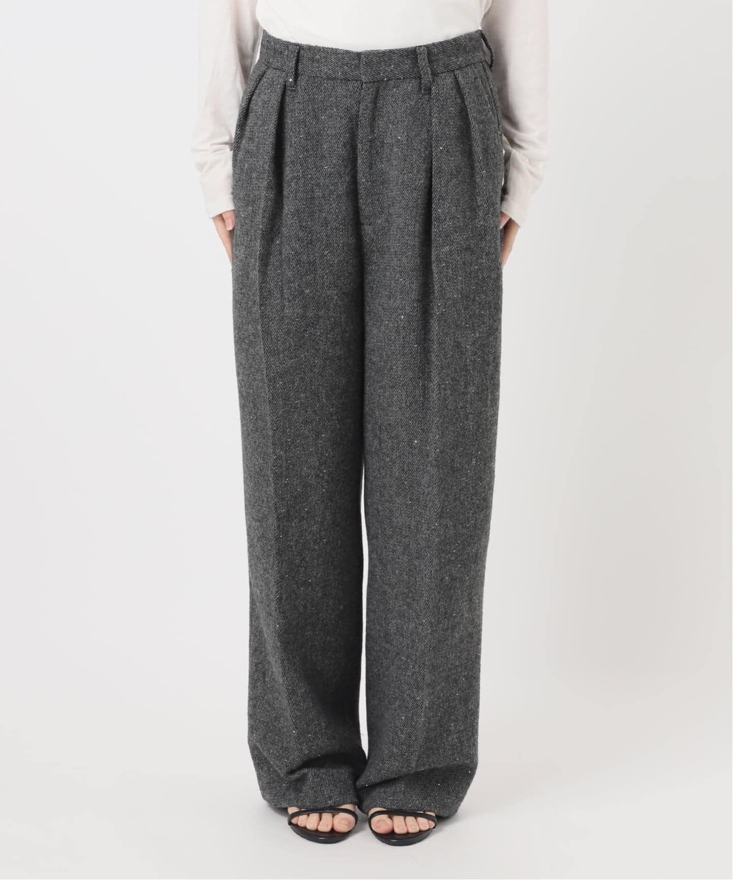 手洗い可 / スパンコールツイードタックワイドパンツ（スラックス