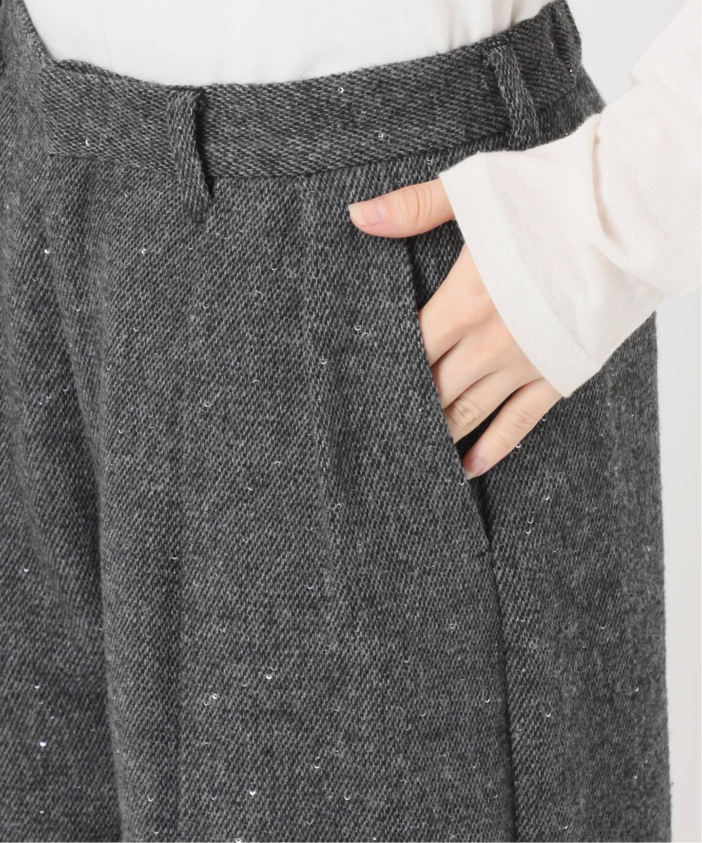 手洗い可 / スパンコールツイードタックワイドパンツ（スラックス