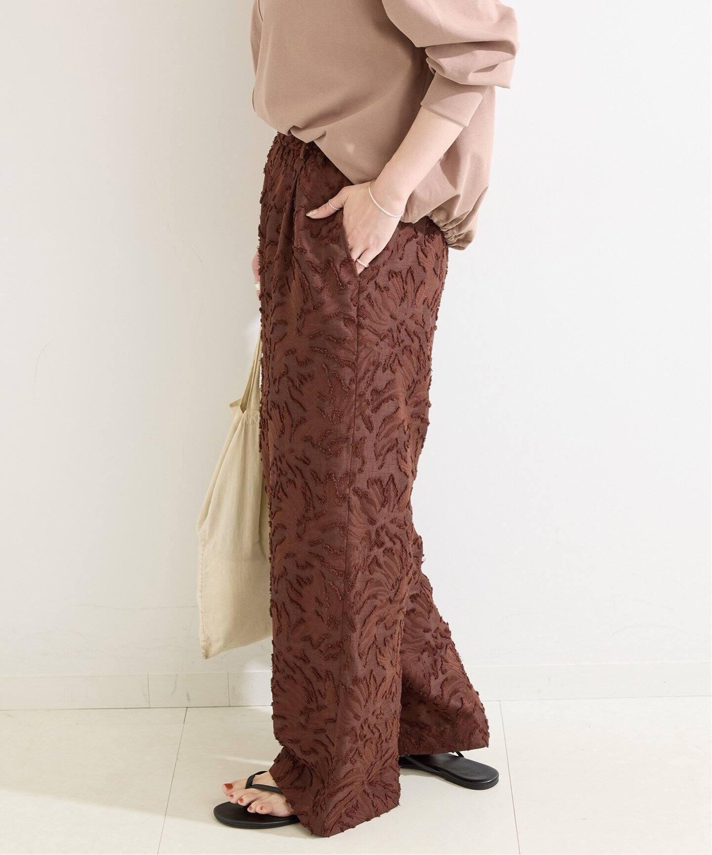 【crewre】トリアセテートジャカードパンツ　brown サイズ1 crewre online shop / トリアセテートジャカードパンツ